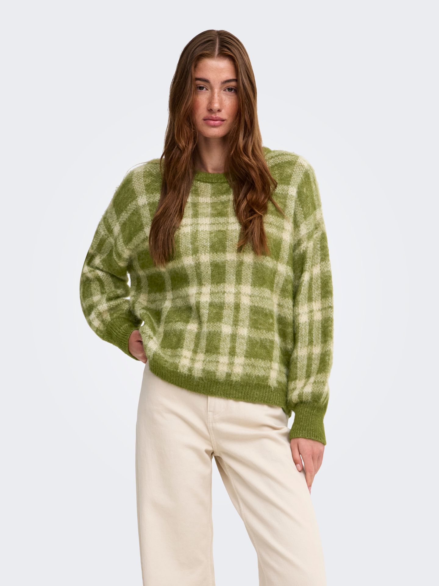 Only ONLNOEME LIFE LS JQ O-NECK NOOS KNT Sphagnum/Mel/Off White/Checks 00120965-EKA26011400003801