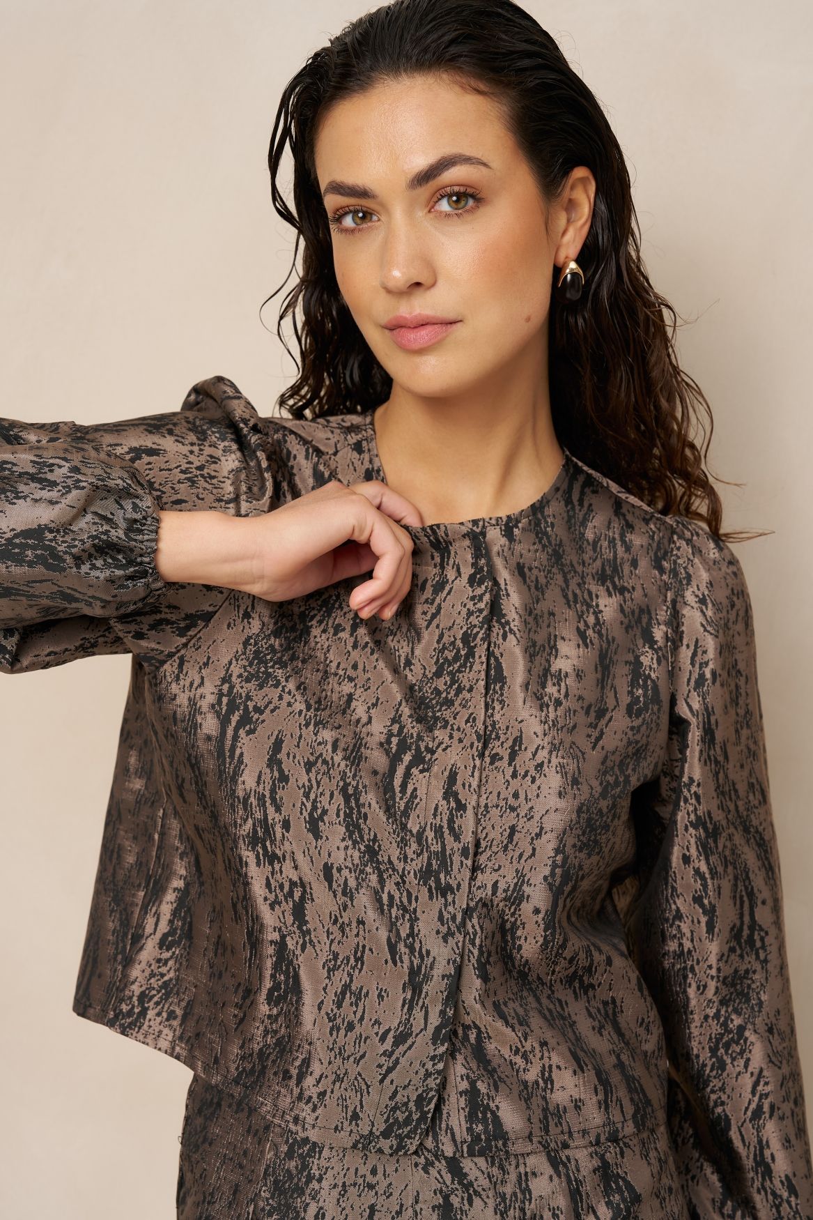 Lofty Manner Blouse Hedda - Jacquard 192 taupe 2900171556031