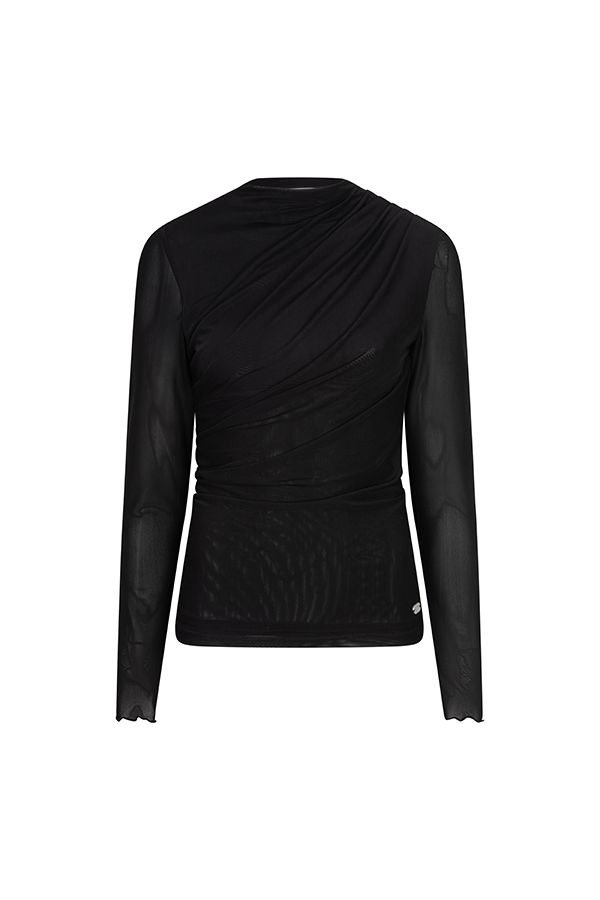 Lofty Manner Top Jolien - Draped Mesh 600 black 00121159-EKA26013300000017