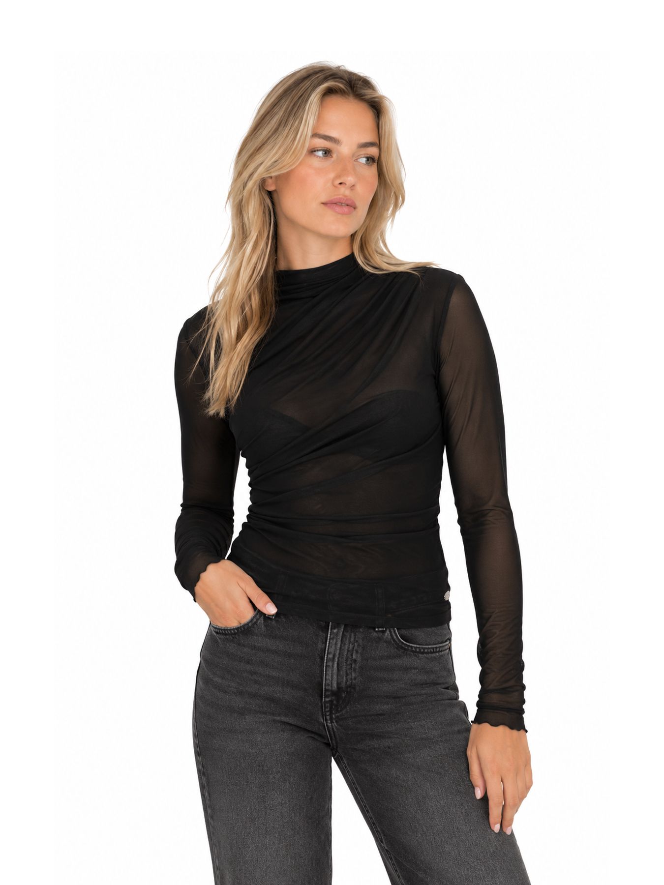 Lofty Manner Top Jolien - Draped Mesh 600 black 00121159-EKA26013300000017