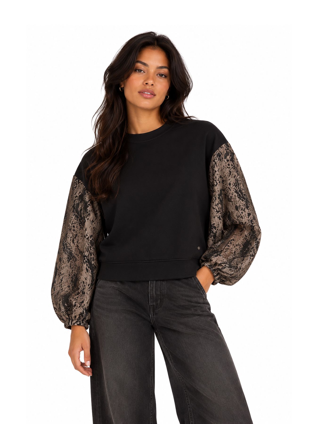 Lofty Manner Sweater Jara - Contrast Sleeve 600 black 00121160-EKA26013300000017