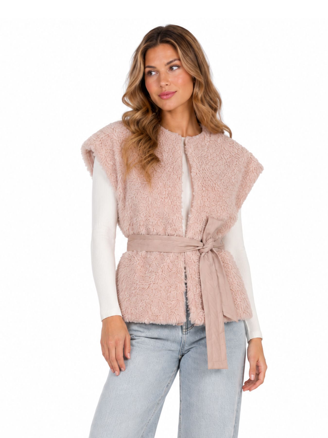 Lofty Manner Gilet Jea - Teddy Belted 299 light pink 2900171569048