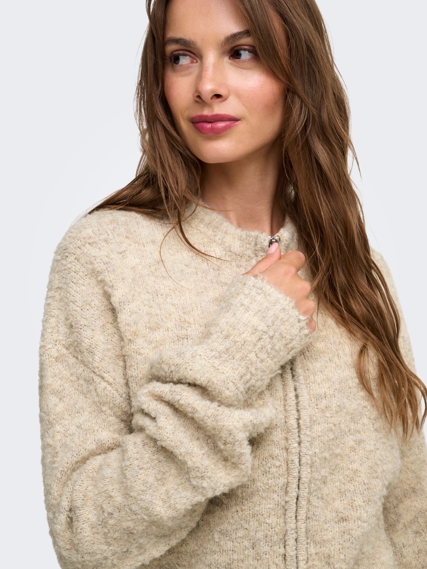 Only ONLBOUBLE LS O-NECK ZIP CARDIGAN KN Peyote/Mel/Silver Zip 2900171578057