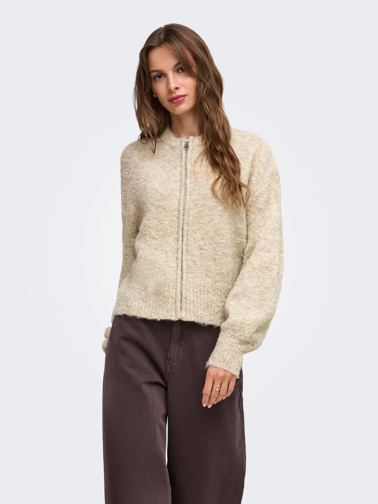 Only ONLBOUBLE LS O-NECK ZIP CARDIGAN KN Peyote/Mel/Silver Zip 2900171578057
