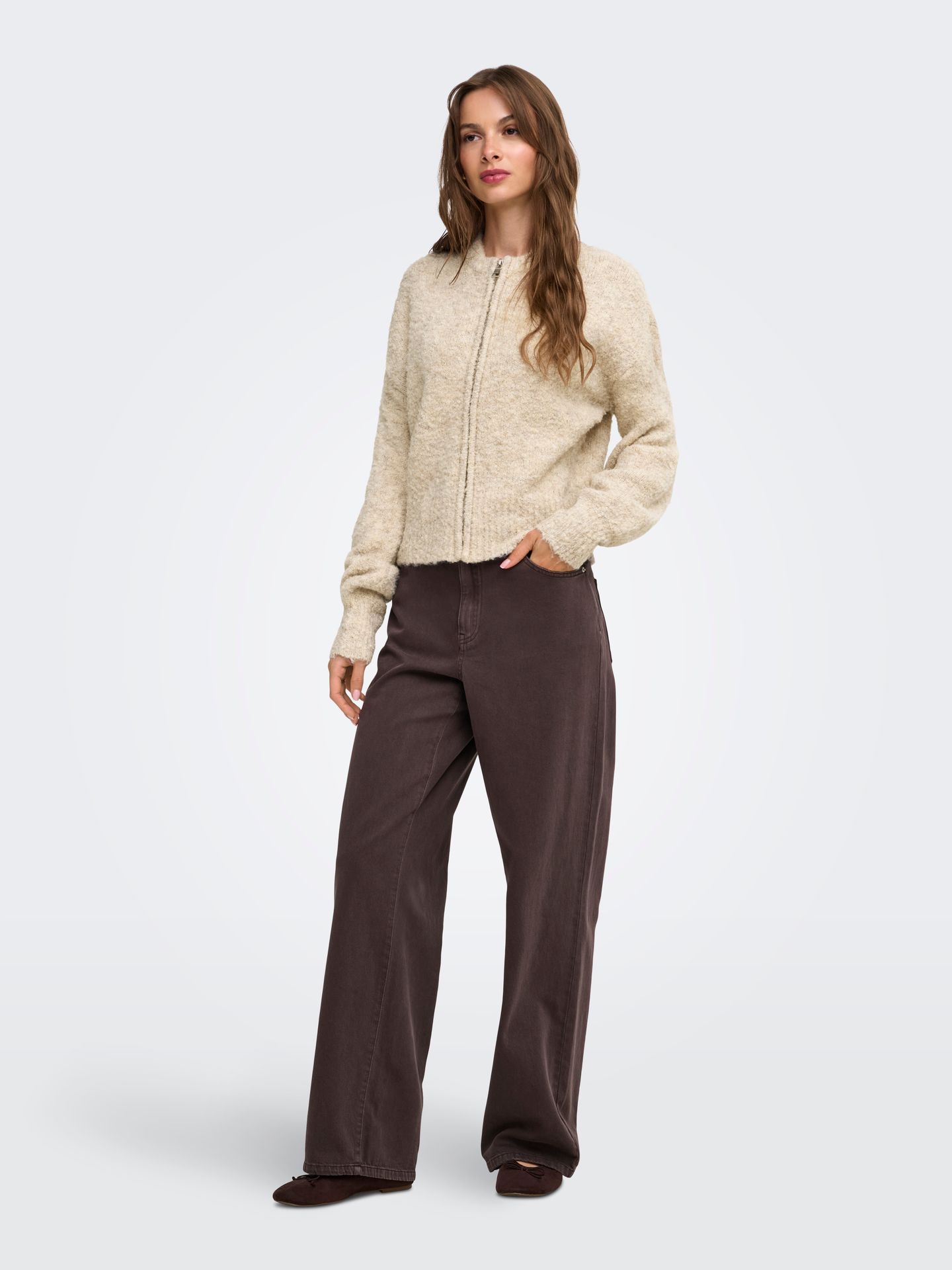 Only ONLBOUBLE LS O-NECK ZIP CARDIGAN KN Peyote/Mel/Silver Zip 2900171578057