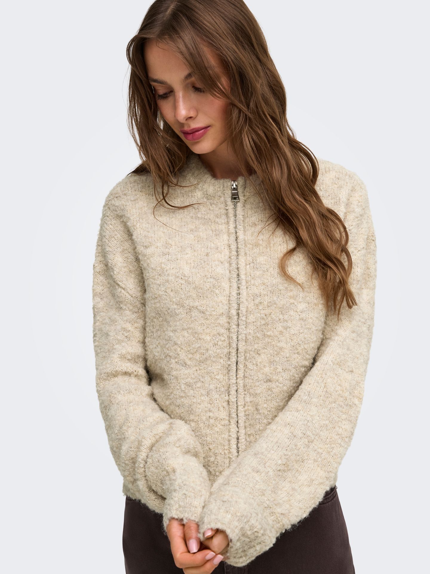 Only ONLBOUBLE LS O-NECK ZIP CARDIGAN KN Peyote/Mel/Silver Zip 2900171578057