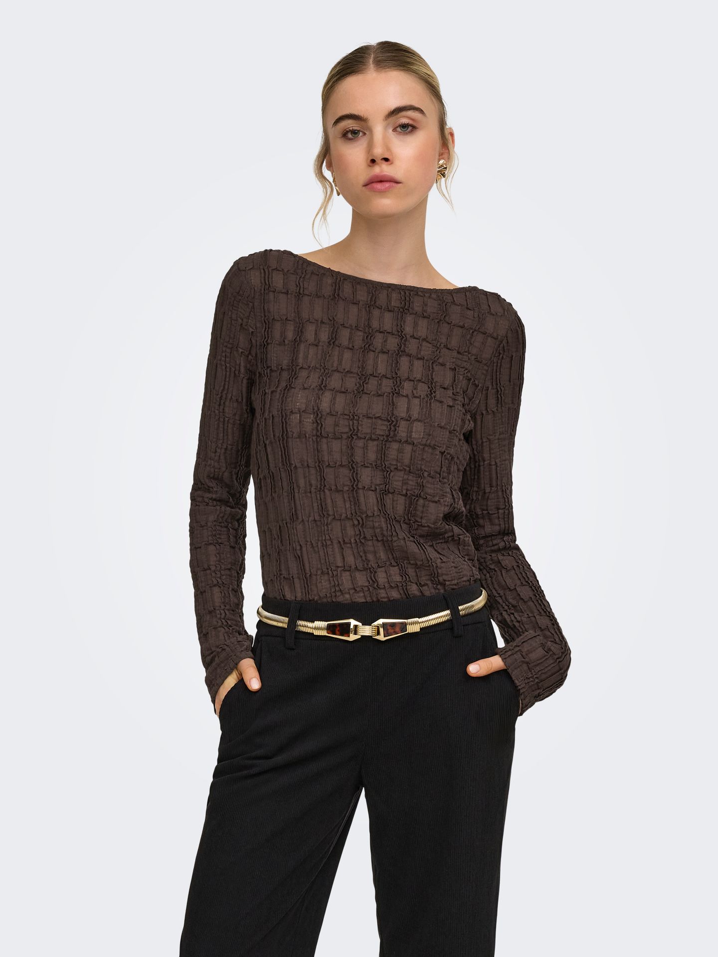 Only ONLJADE L/S BOATNECK TOP JRS Coffee Bean 2900171648040