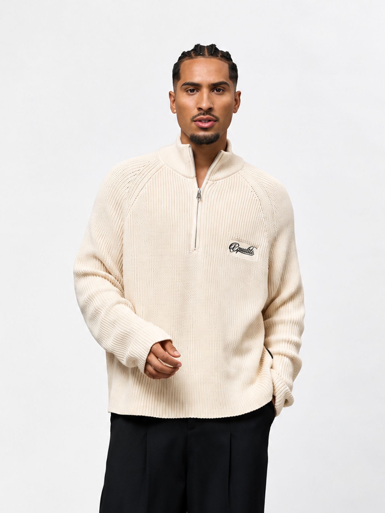  Funnel knit sweater off white 00121234-W2