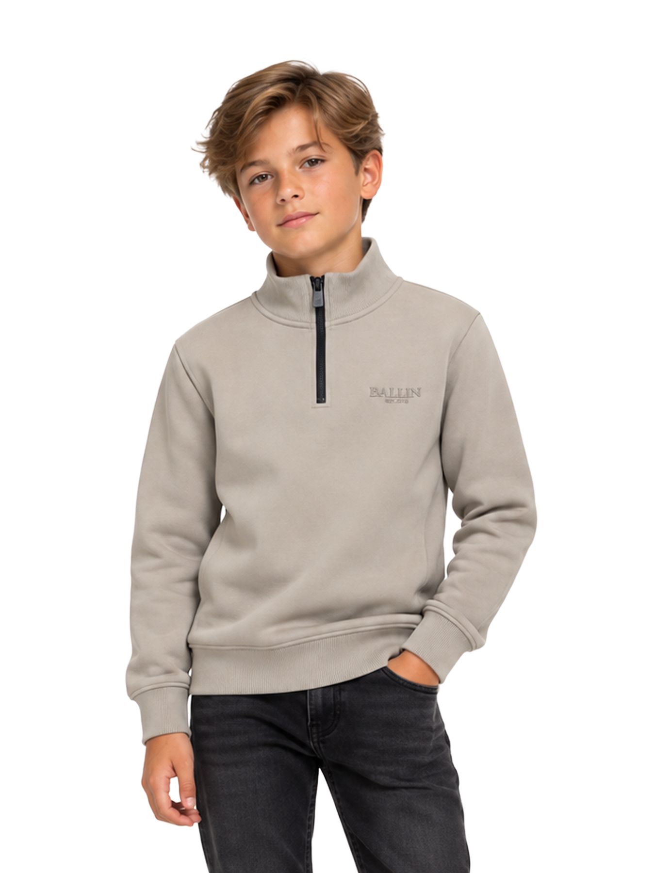 Ballin Jongens 5064 Kids half zip Stone 00121241-STONE