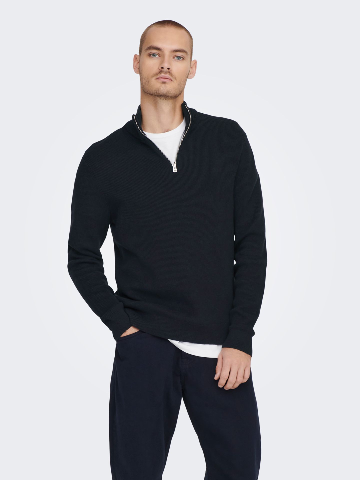 Only & Sons ONSPHIL REG 12 STRUC HALF ZIP KNIT Dark Navy 2900171704012