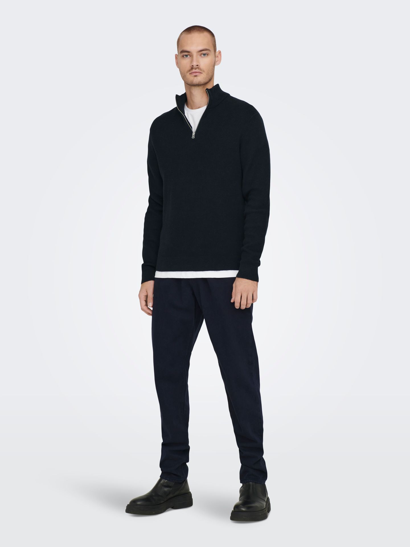 Only & Sons ONSPHIL REG 12 STRUC HALF ZIP KNIT Dark Navy 2900171704012