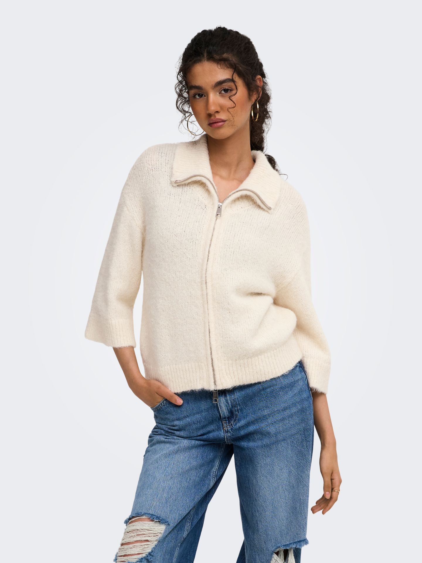 Only ONLMAGGIE 3/4 WIDE ZIP CARDI CC KNT Birch/Femme 00121254-EKA26011400000994
