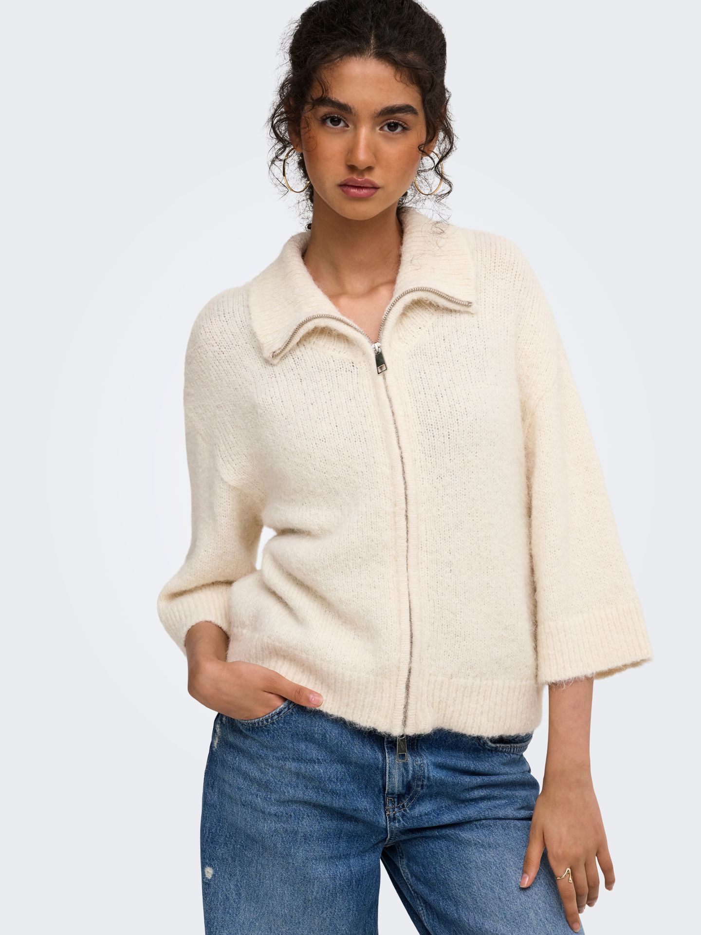 Only ONLMAGGIE 3/4 WIDE ZIP CARDI CC KNT Birch/Femme 2900171707051