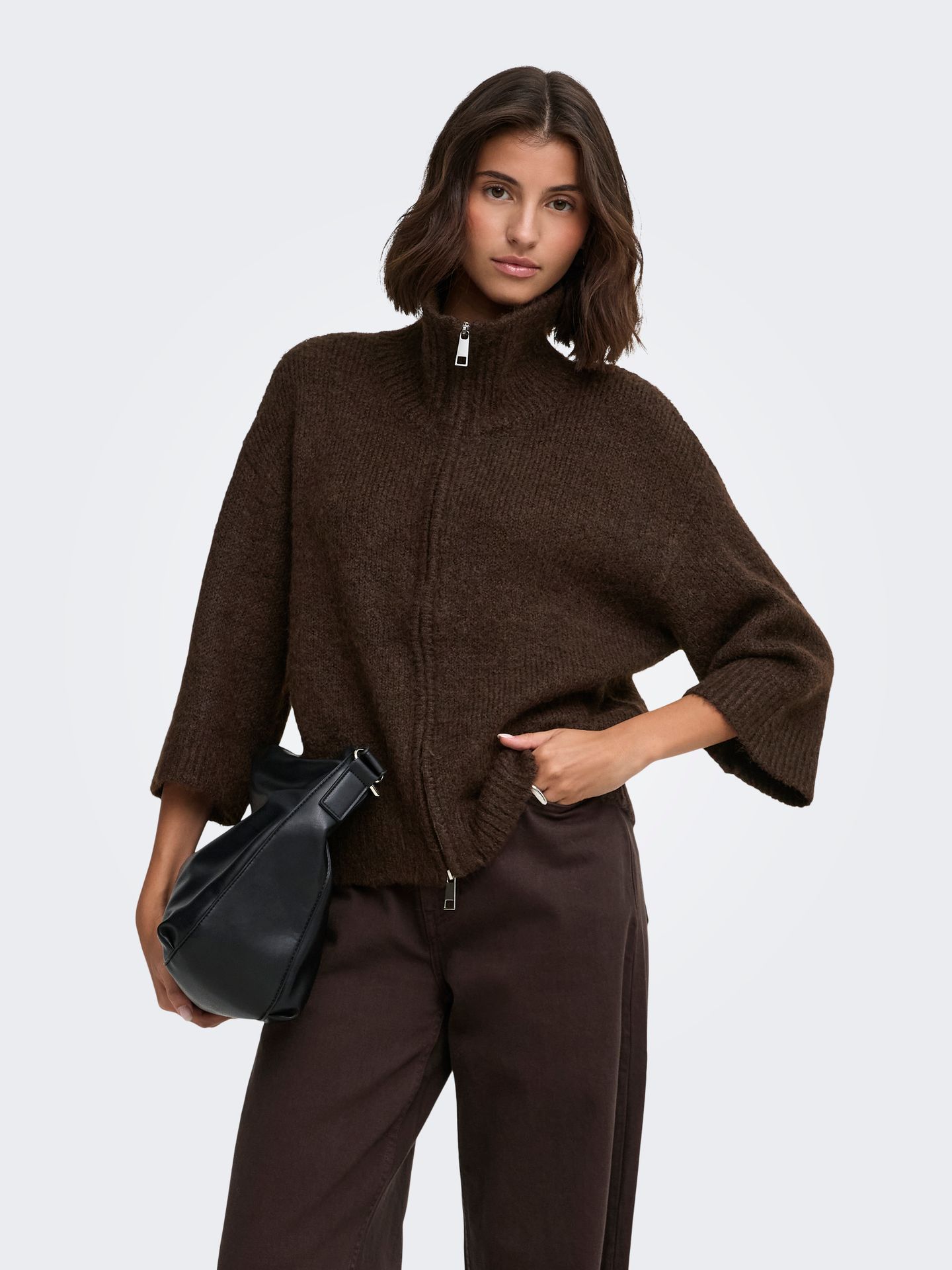 Only ONLMAGGIE 3/4 WIDE ZIP CARDI CC KNT Coffee Bean/Paris 2900171708041