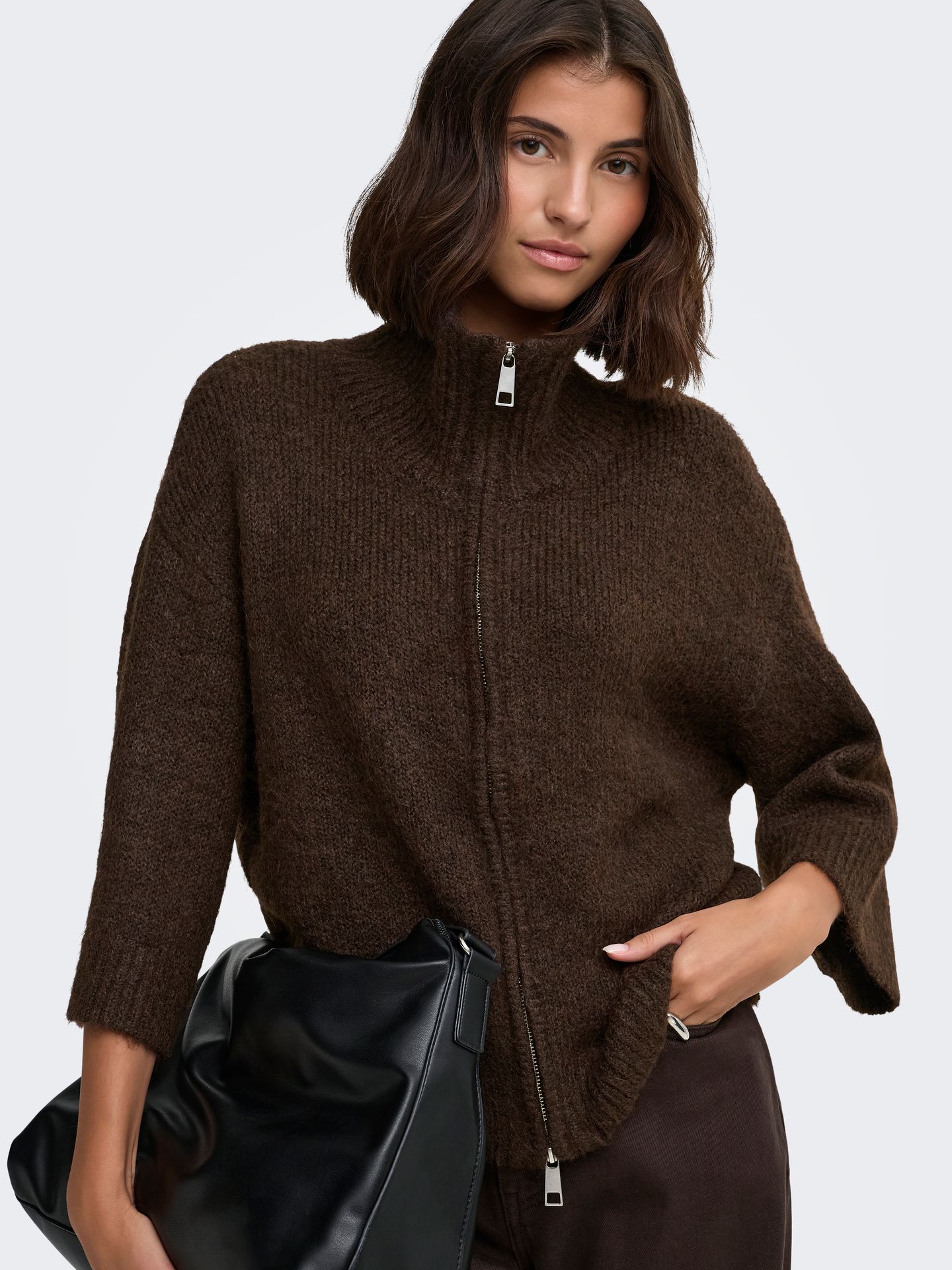 Only ONLMAGGIE 3/4 WIDE ZIP CARDI CC KNT Coffee Bean/Paris 2900171708041