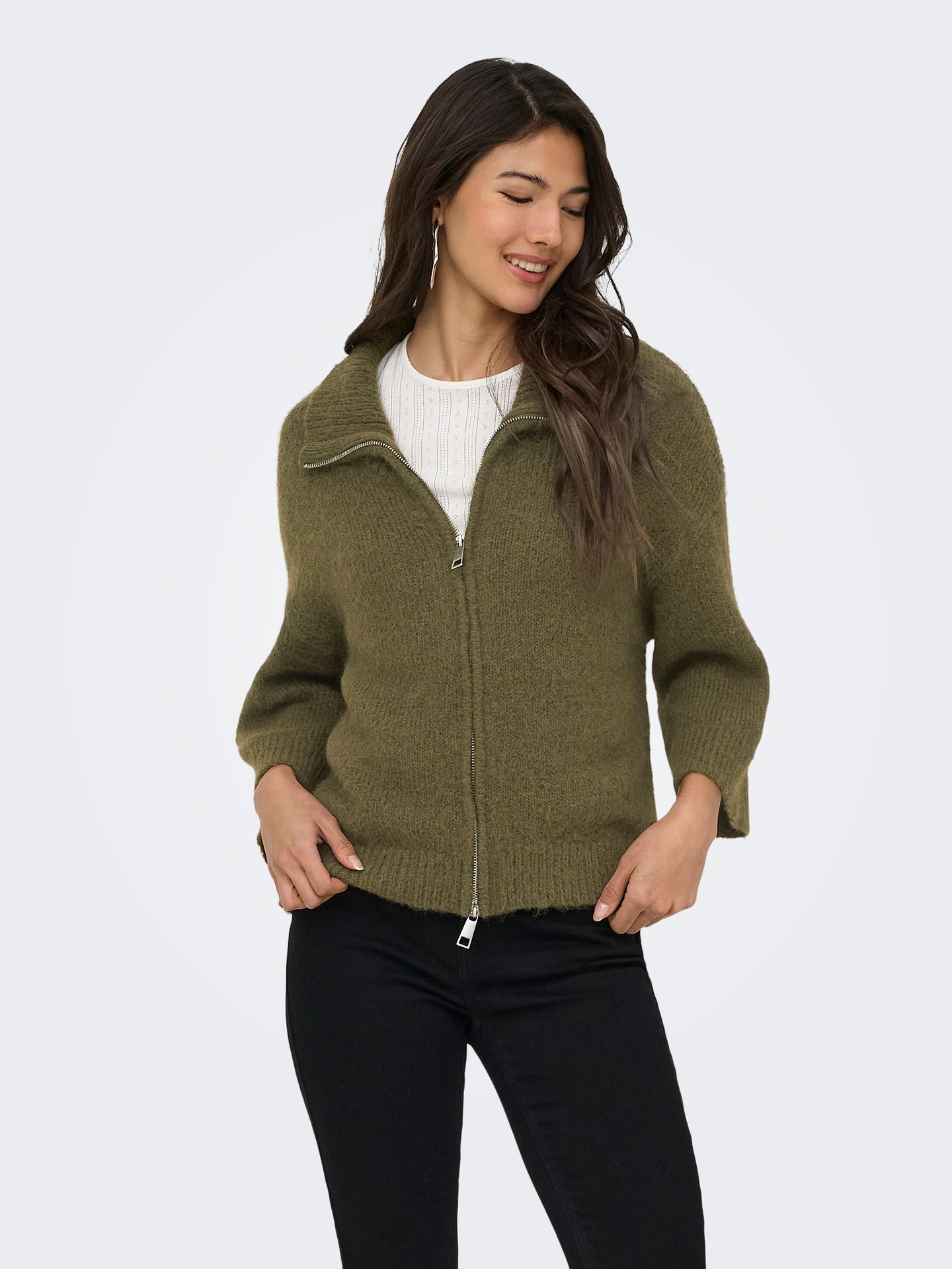 Only ONLMAGGIE 3/4 WIDE ZIP CARDI CC KNT Beech/Melange/Silver Zipper 00121254-EKA26011400003809