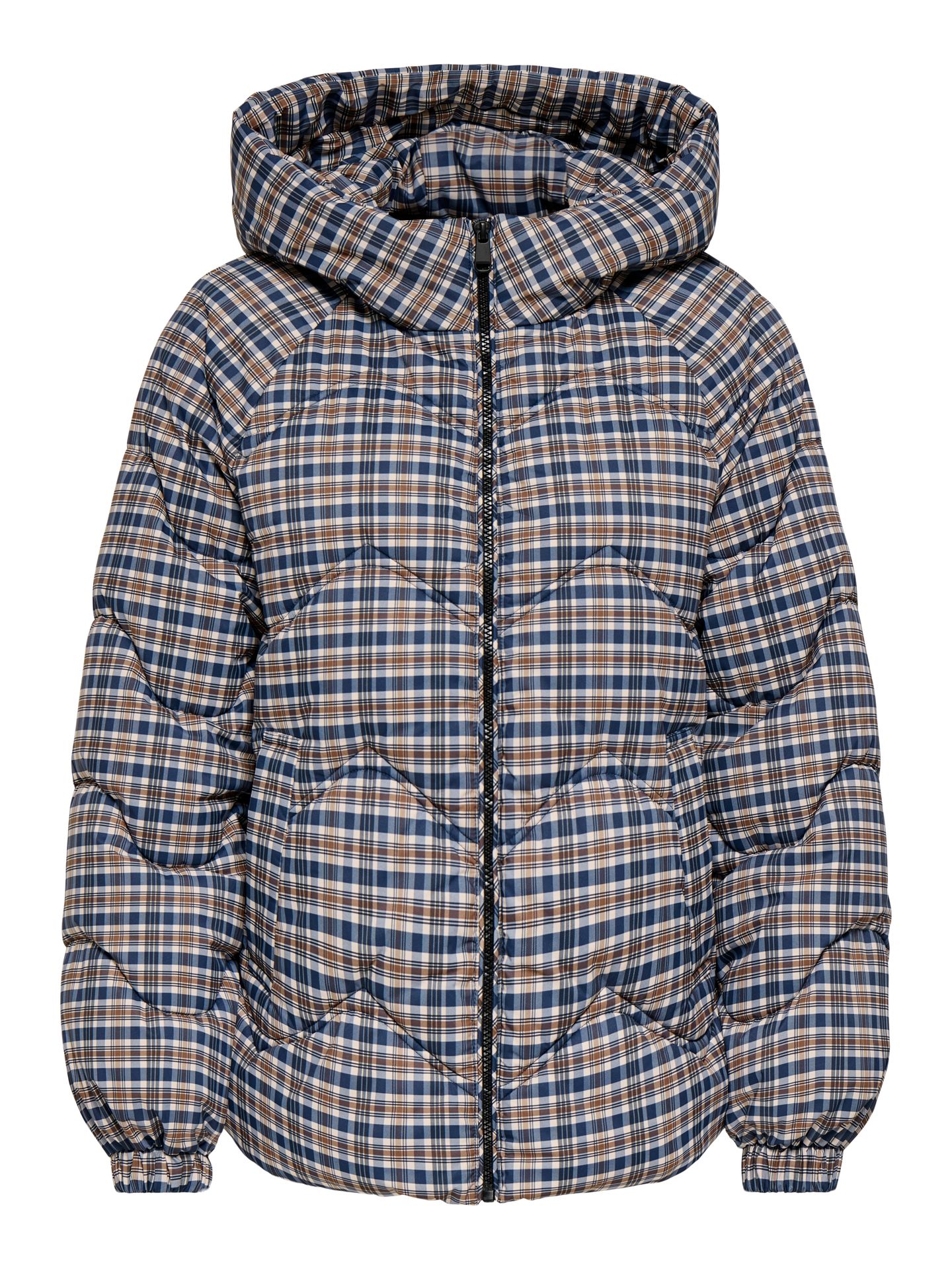 Only JDYPOWER SHORT CHECK HOOD PUFFER OT Black Iris/MELANGE 00121264-EKA26011400003297