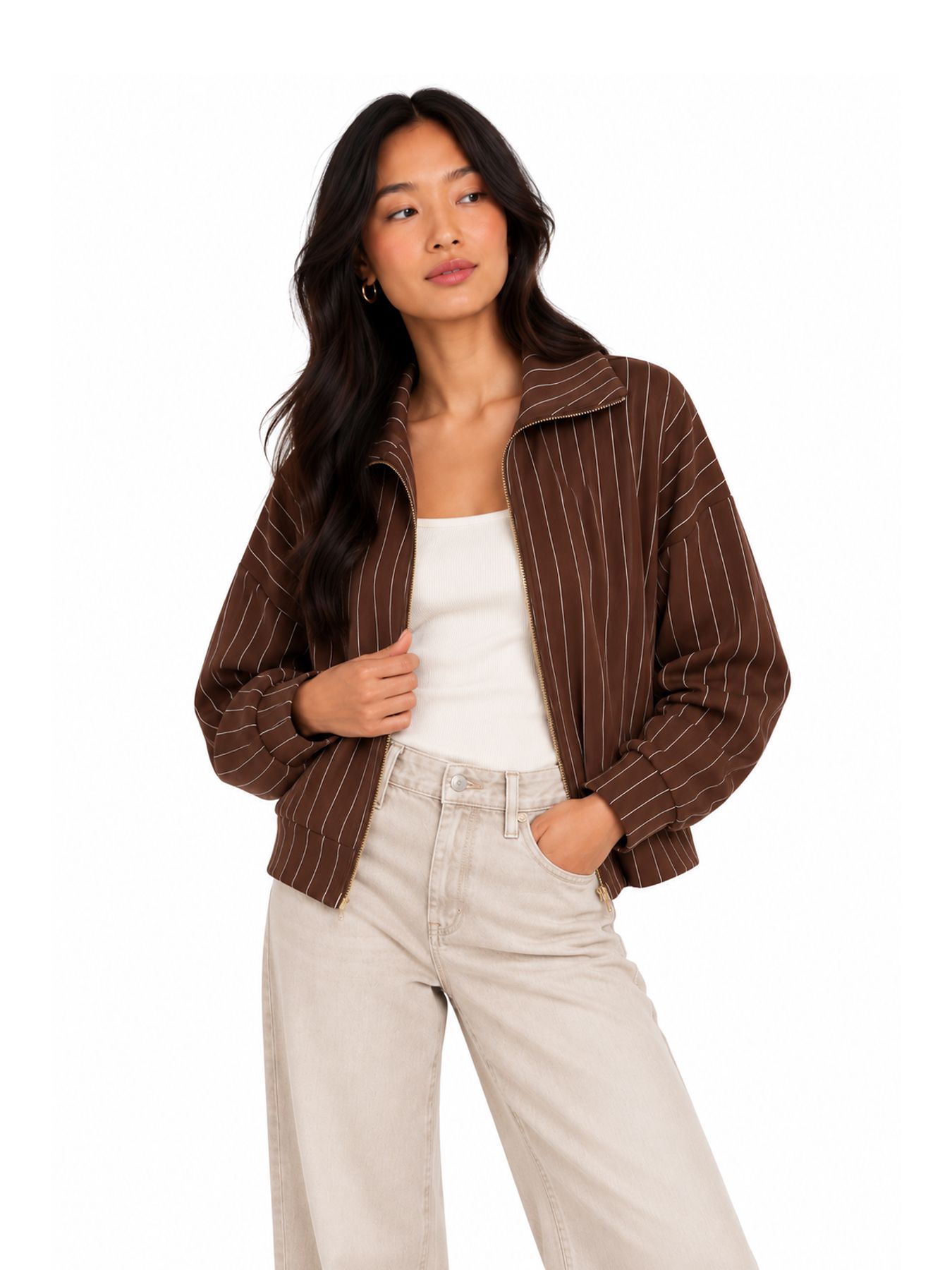 Esqualo Jacket short modal striped 185 coffee 00121358-EKA26009300000059