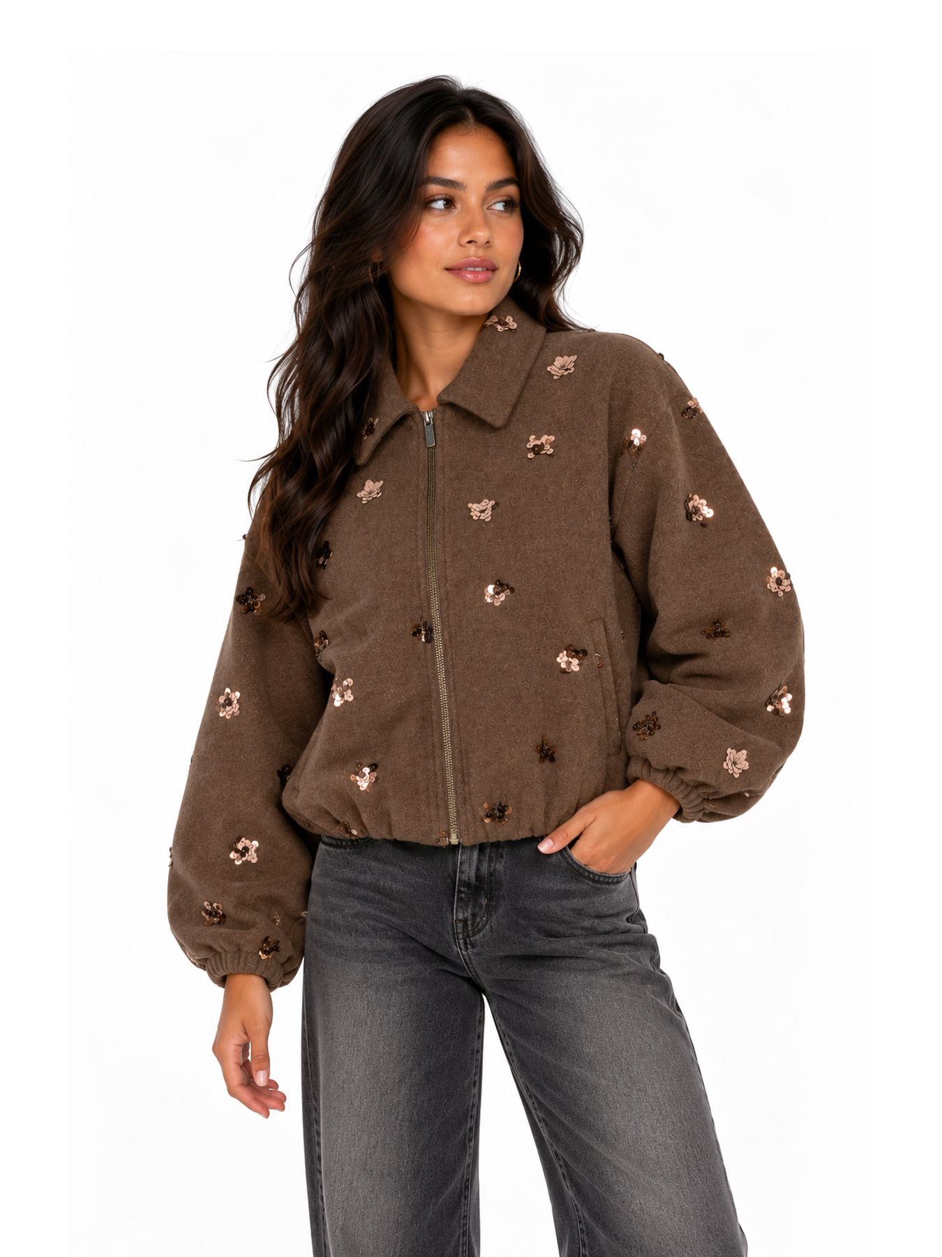 Esqualo Jacket flowers 185 coffee 00121360-EKA26009300000059