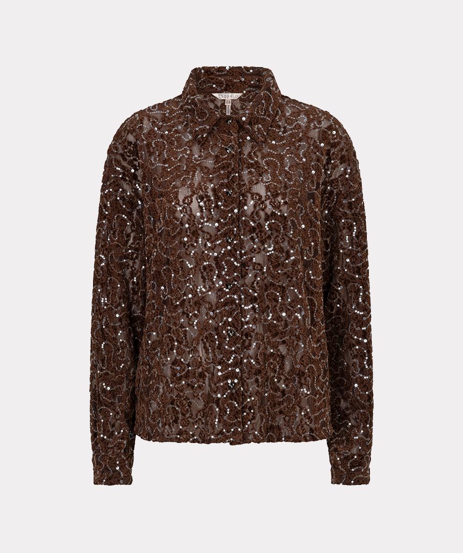 Esqualo Blouse short velvet lace sequins 185 coffee 00121361-EKA26009300000059