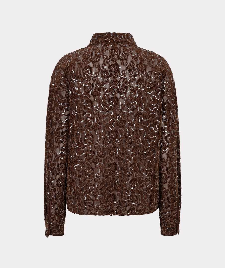 Esqualo Blouse short velvet lace sequins 185 coffee 2900171869155