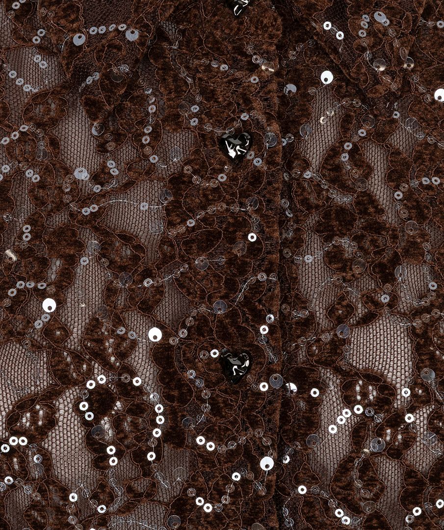 Esqualo Blouse short velvet lace sequins 185 coffee 2900171869155