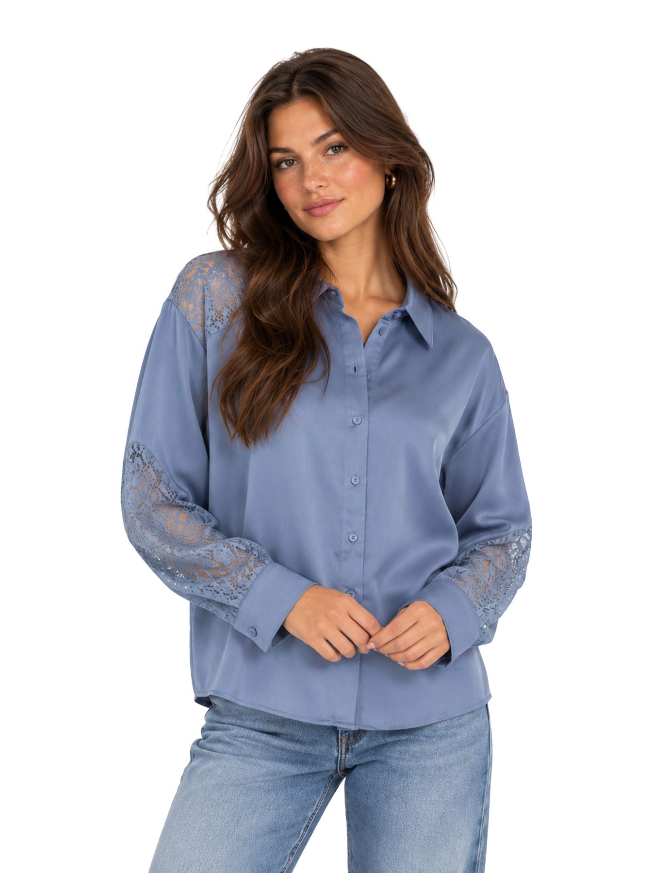 Esqualo Blouse satin lace 623 dark sky blue 2900171871134