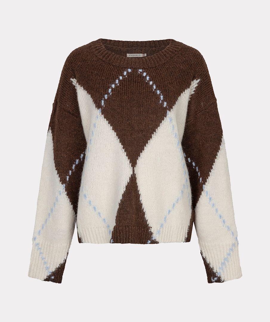 Esqualo Sweater big argyle 185 coffee 00121364-EKA26009300000059