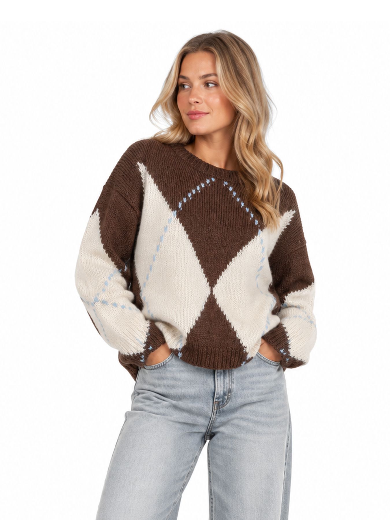 Esqualo Sweater big argyle 185 coffee 00121364-EKA26009300000059
