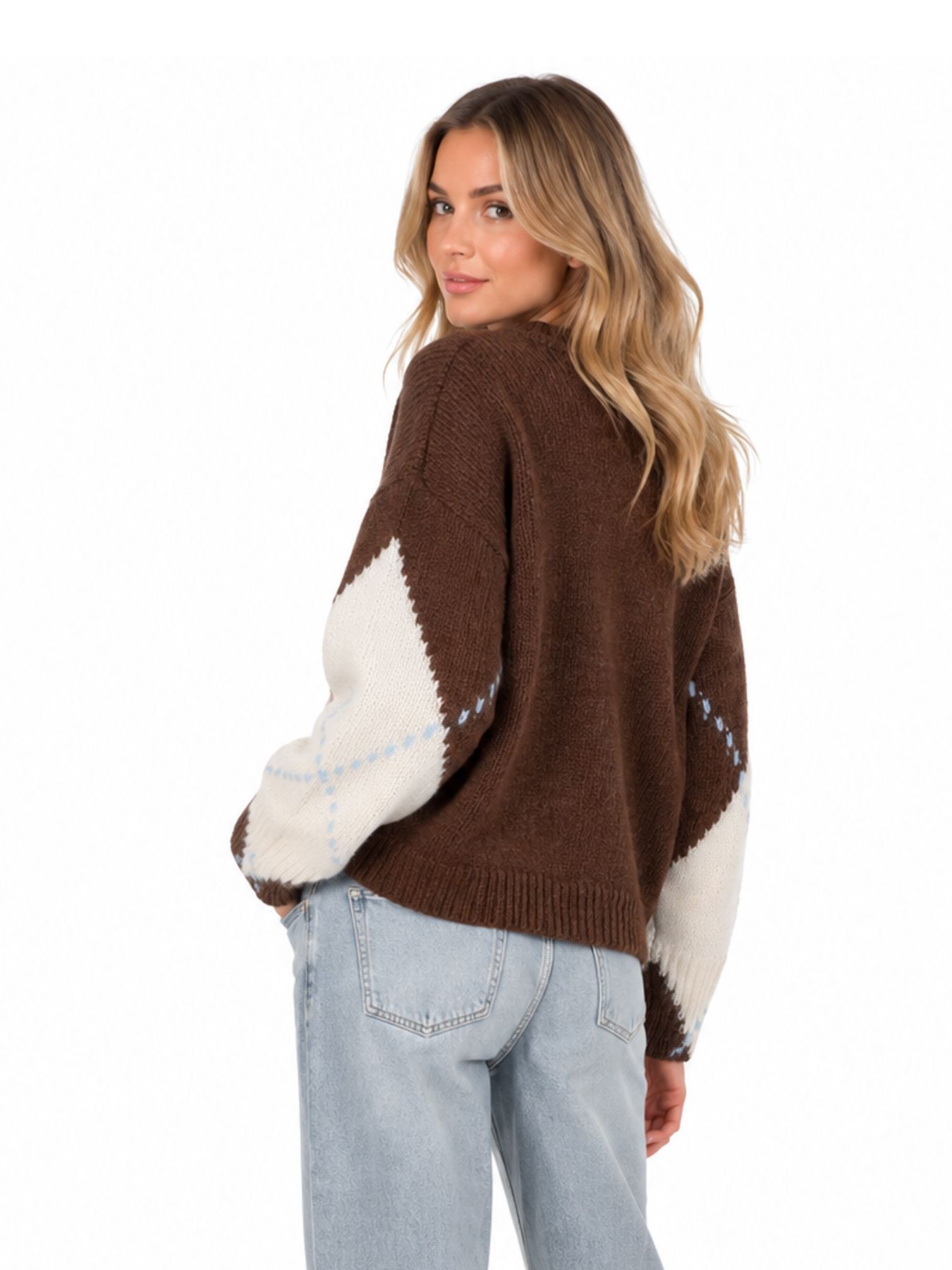 Esqualo Sweater big argyle 185 coffee 2900171872032