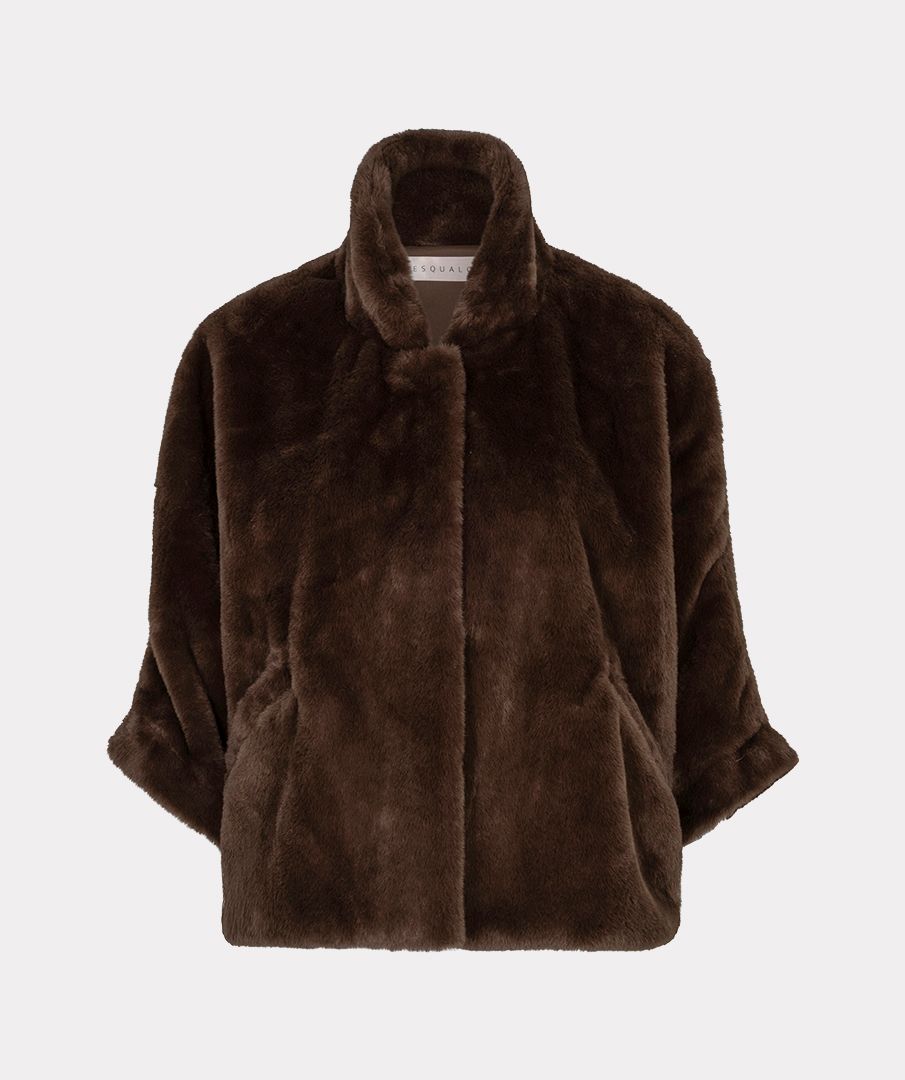 Esqualo Coat poncho faux fur 185 coffee 00121368-EKA26009300000059