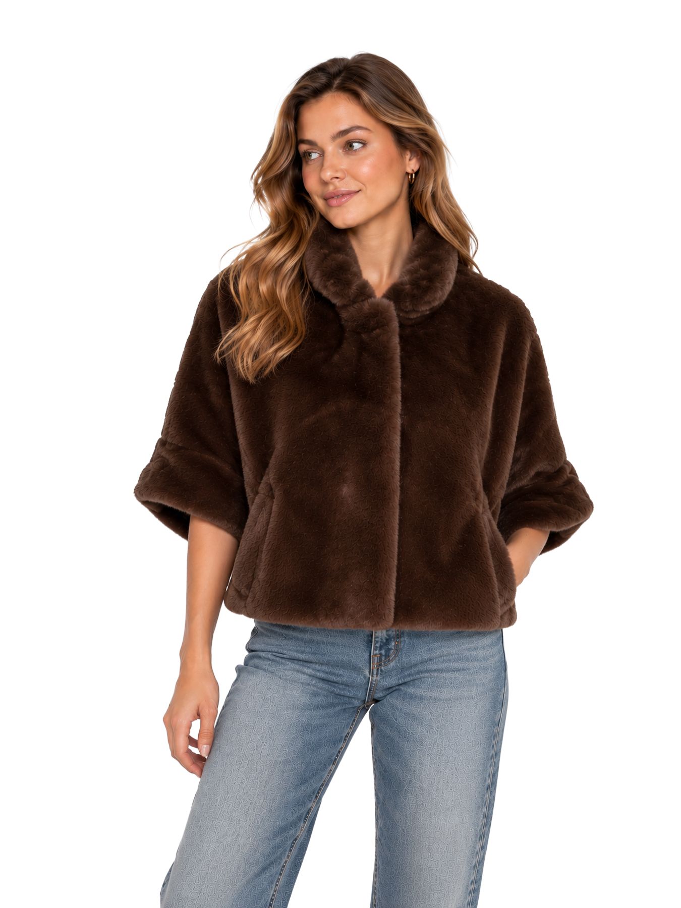 Esqualo Coat poncho faux fur 185 coffee 00121368-EKA26009300000059
