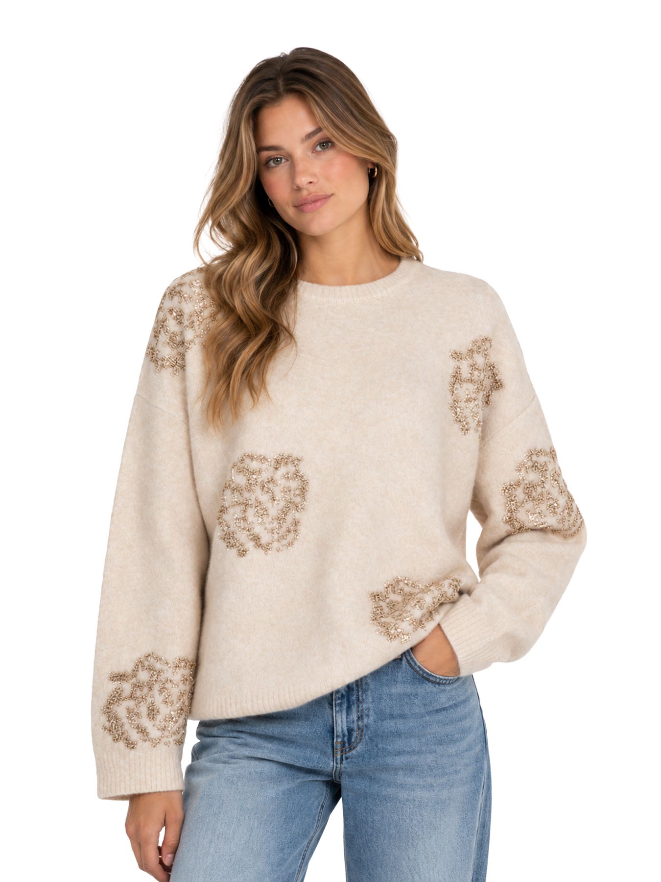 Esqualo Sweater sequin flowers 121 vanilla 2900171878072