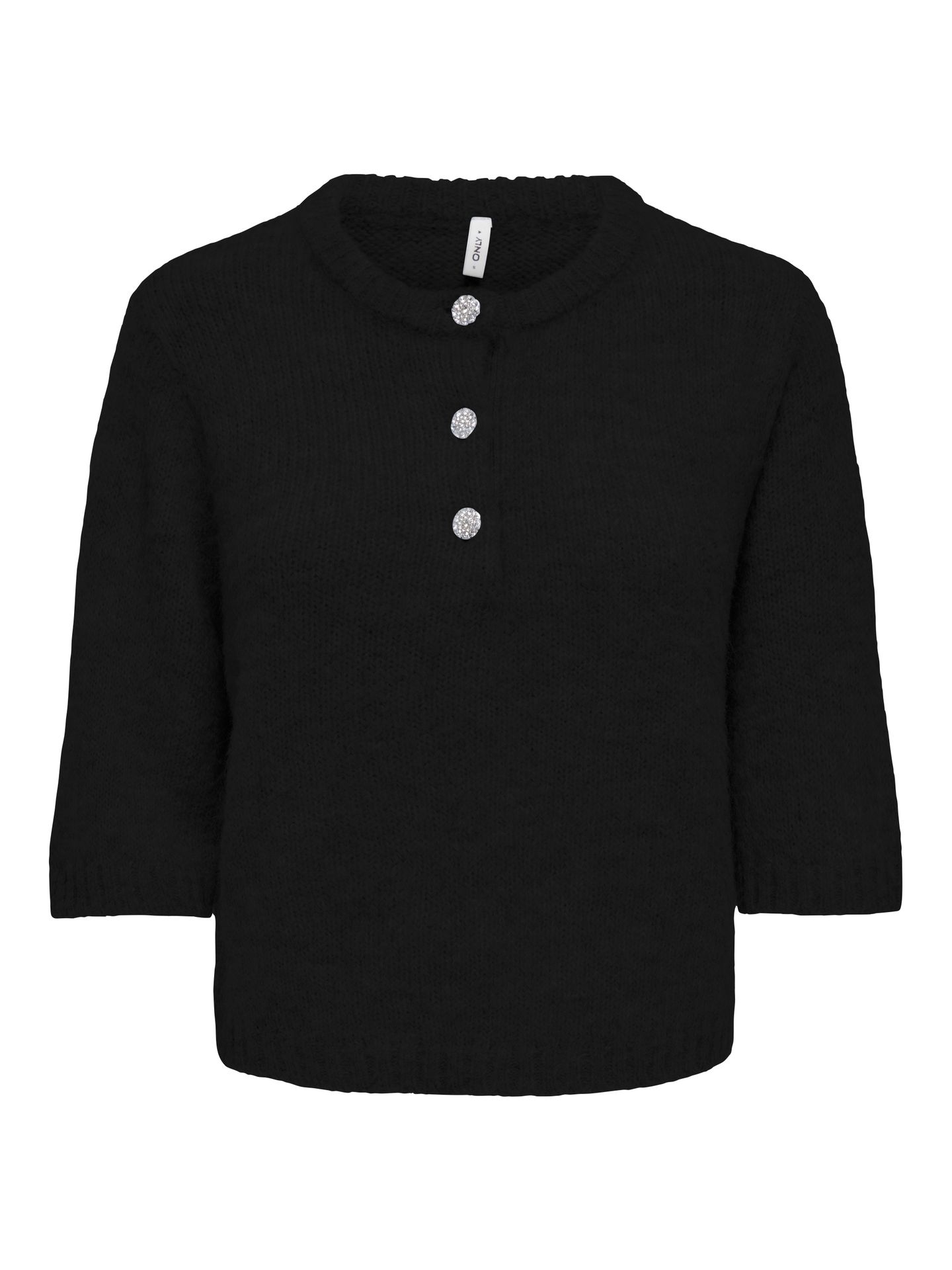 Only ONLMAGGIE SS BUTTON O-NECK CC KNT Black/CLARA LEO 00121477-EKA26011400000200