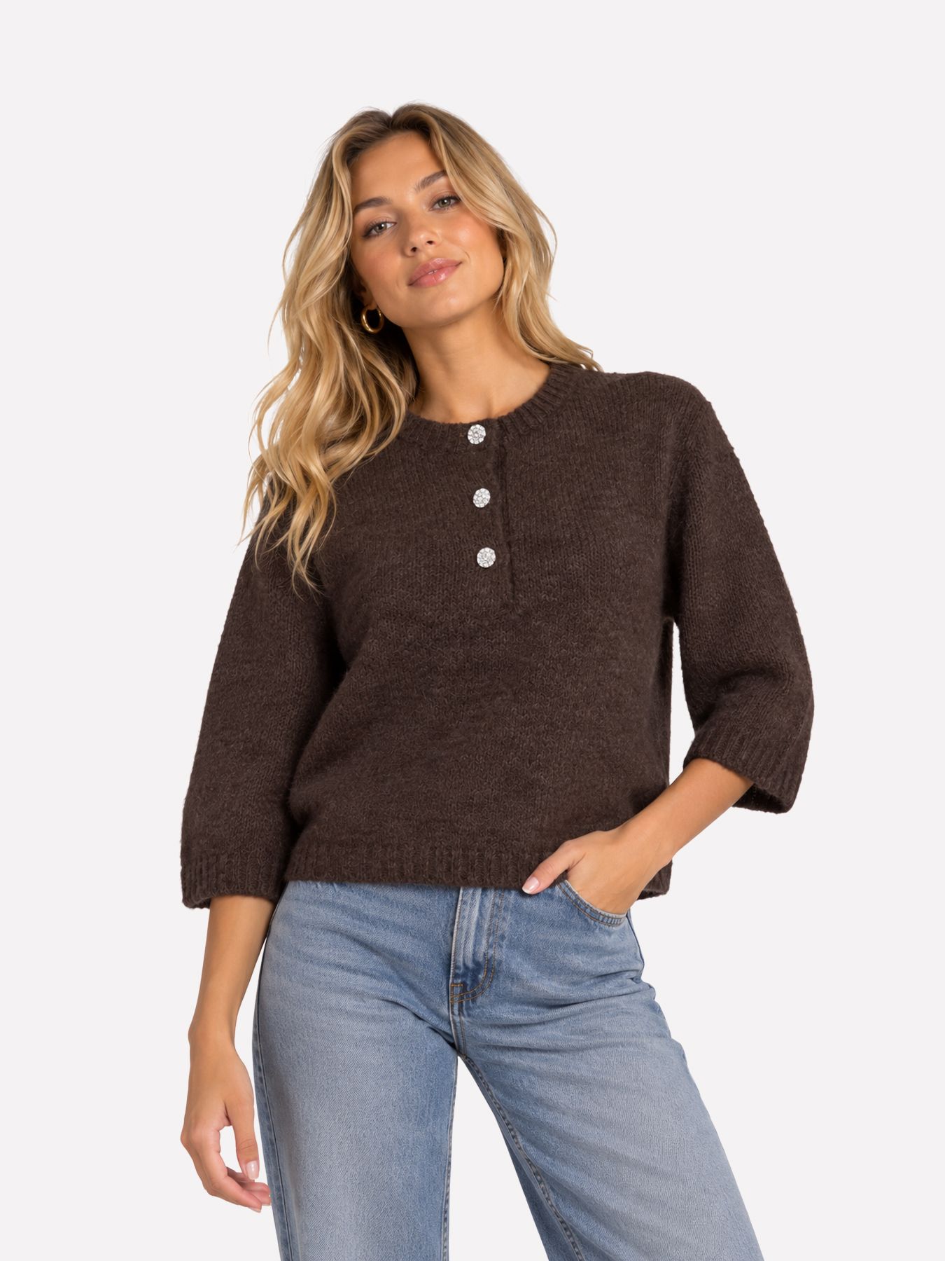 Only ONLMAGGIE SS BUTTON O-NECK CC KNT Coffee Bean/Fie dots (Pale lilac) 00121477-EKA26011400003724