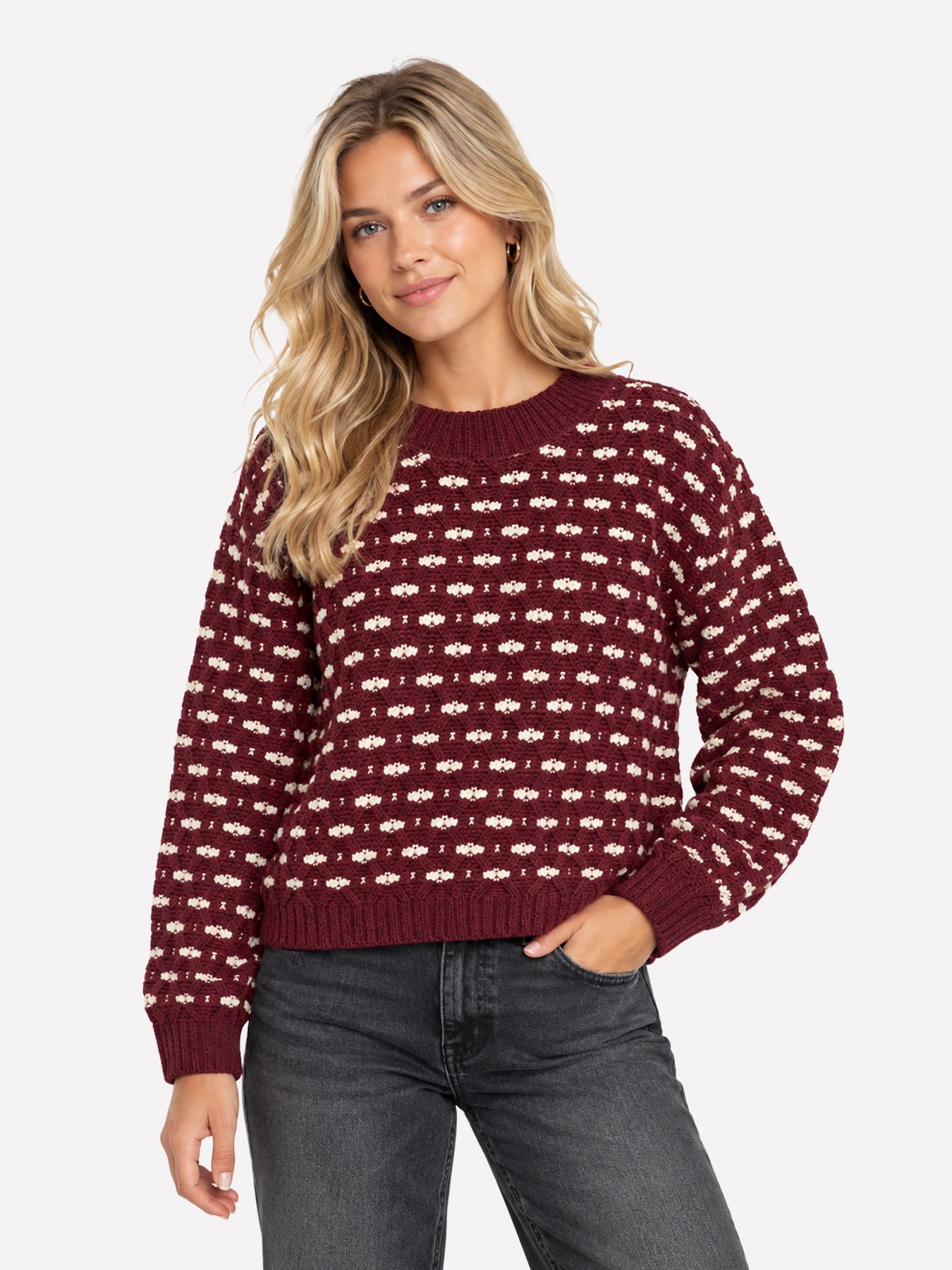 Vero Moda VMSHARON LS O-NECK PULLOVER BOO Windsor Wine/W. WHITE HEARTS 00121480-EKA26011400003655