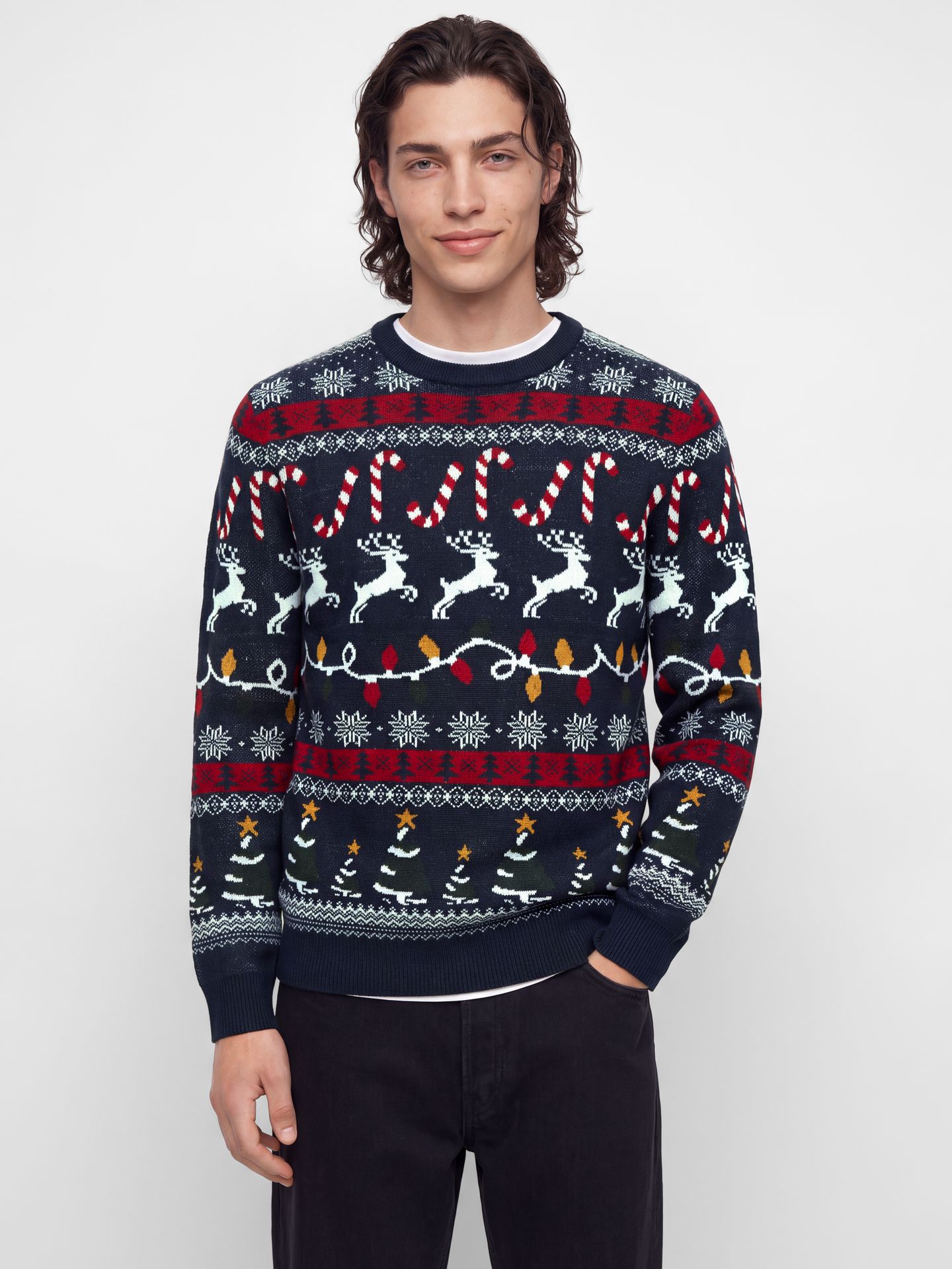 Jack & Jones JJXMAS SANTA KNIT CREW NECK Navy Blazer/Honey Gold Sauterne 00121545-EKA26011400000755