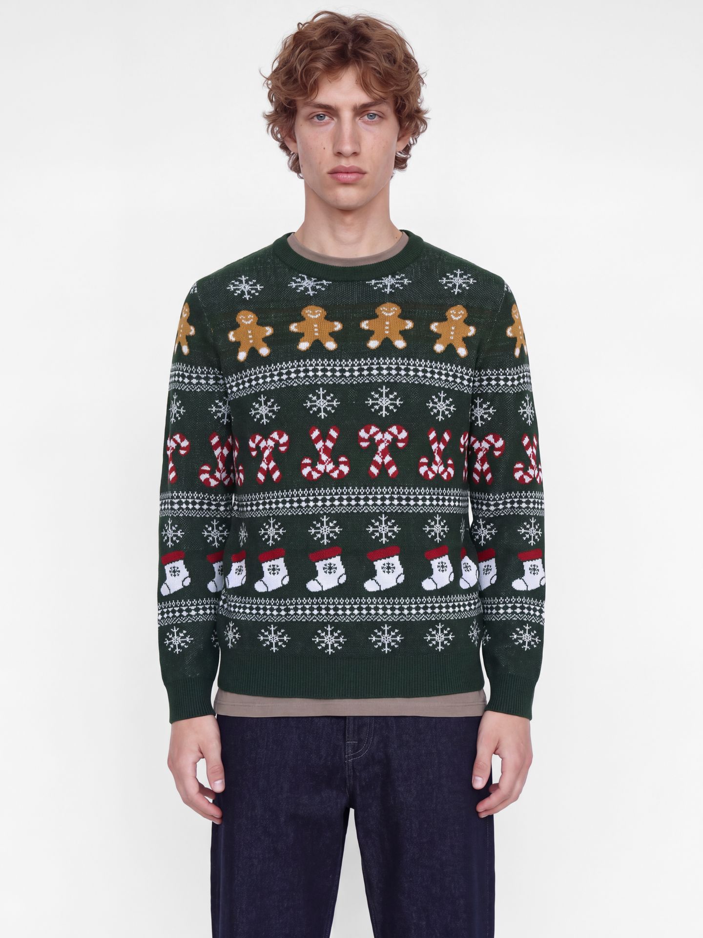 Jack & Jones JJXMAS SANTA KNIT CREW NECK Scarab 00121545-EKA26011400003592