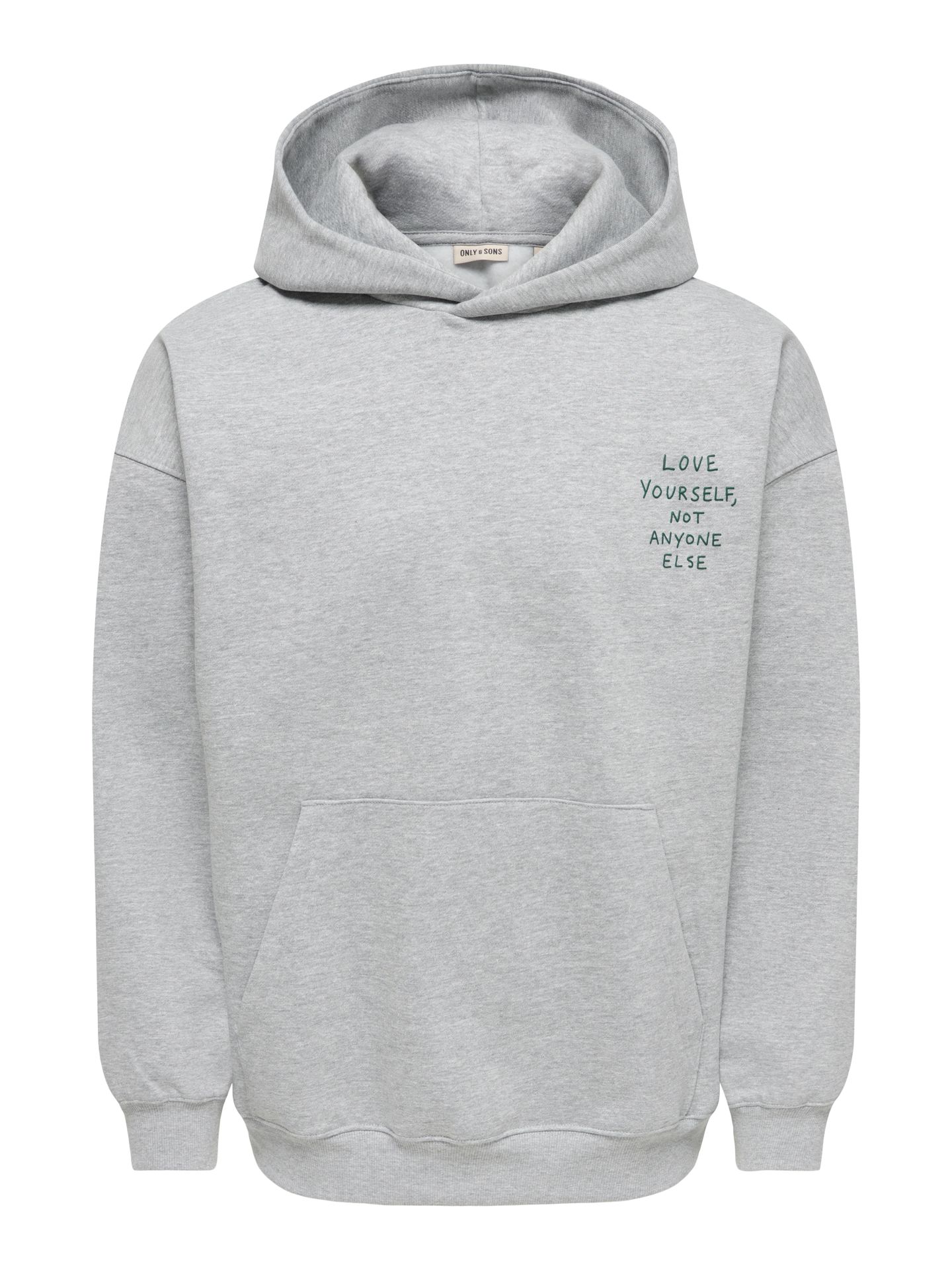 Only & Sons ONSHENRY SCRIBBLE OVZ LS HOODIE Light Grey Melange/LOVE YOURSELF 00121591-EKA26011400003815