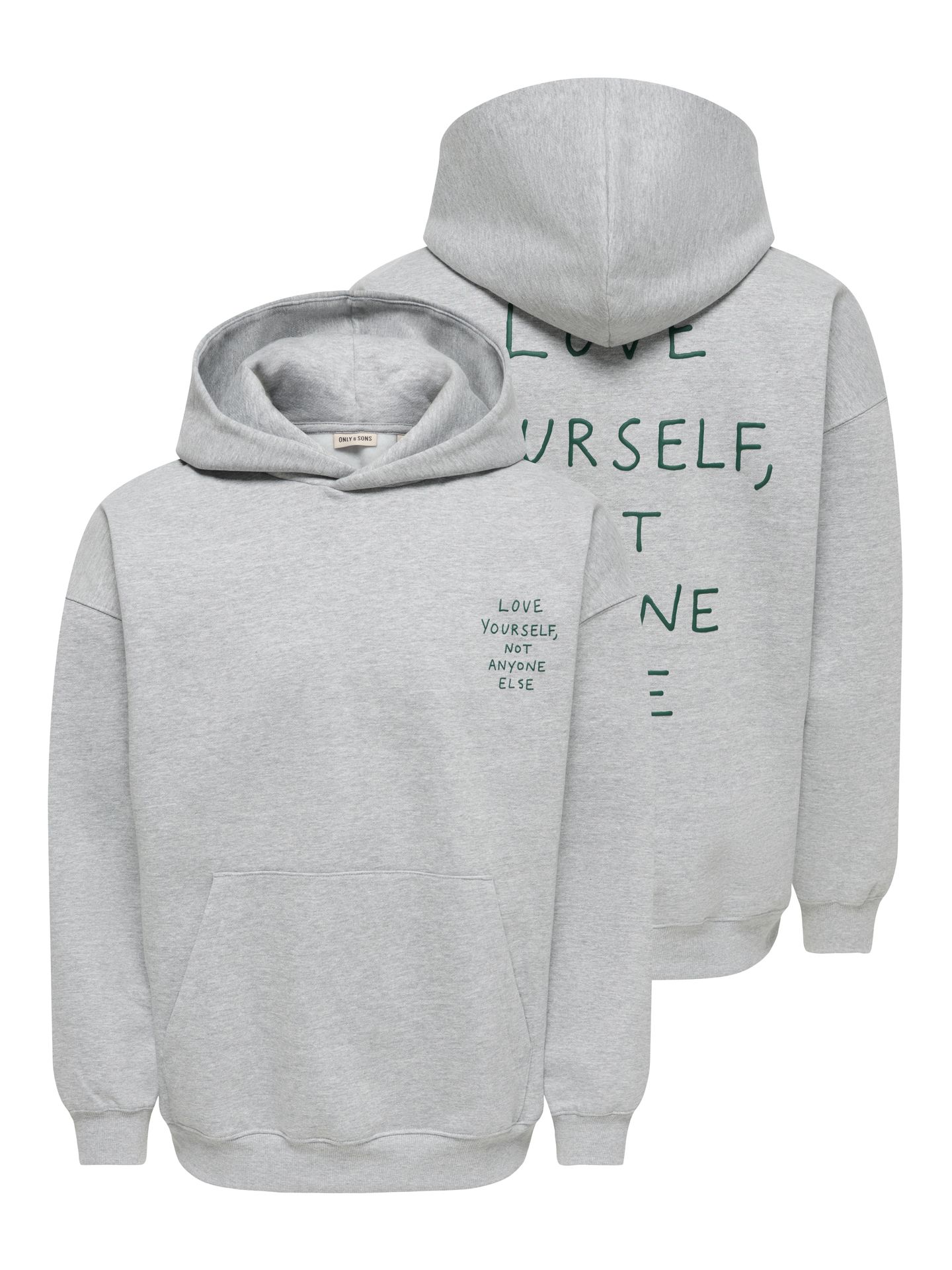 Only & Sons ONSHENRY SCRIBBLE OVZ LS HOODIE Light Grey Melange/LOVE YOURSELF 2900172298022