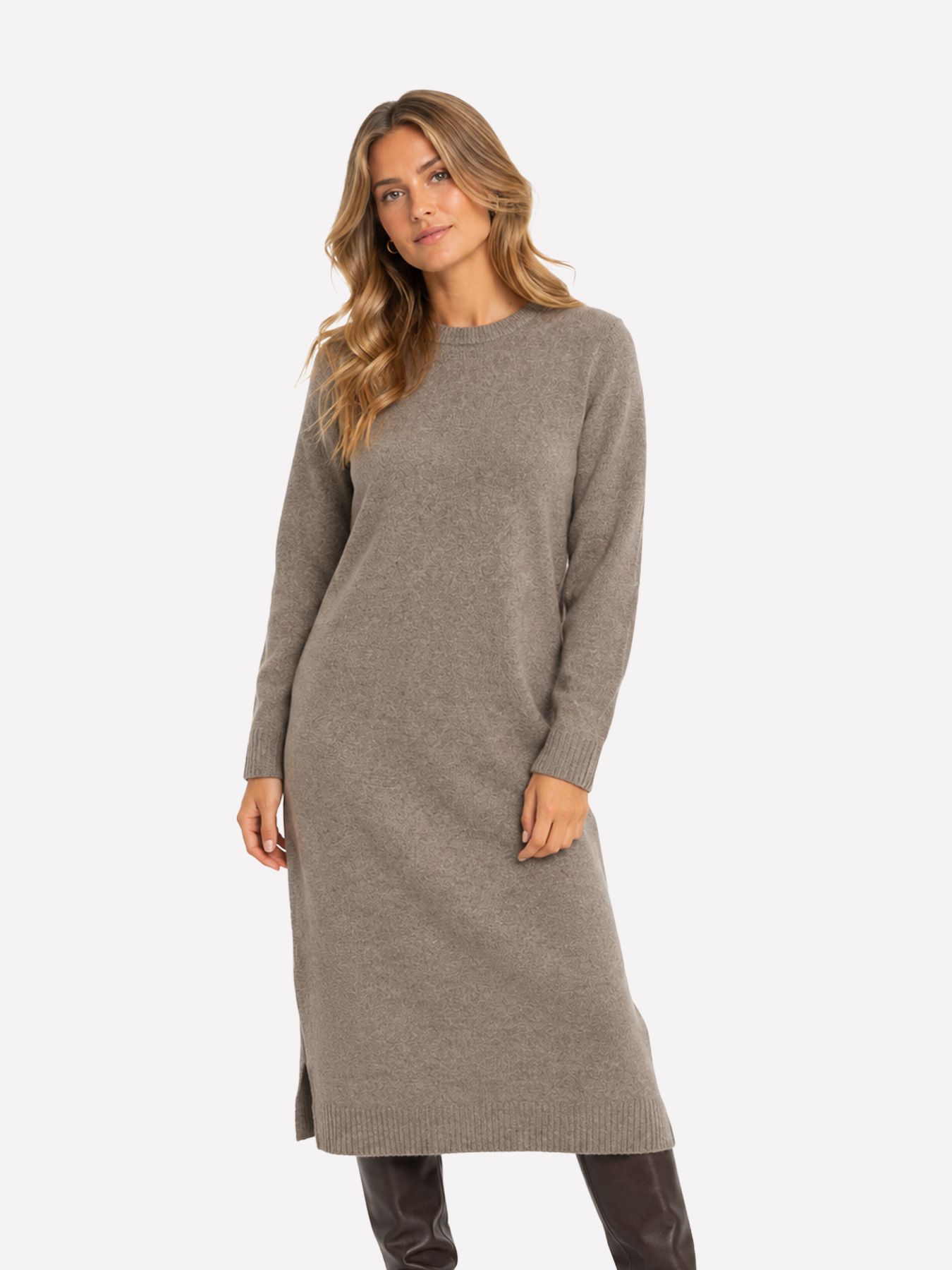 Only JDYSABRINA L/S DRESS KNT Walnut/W. Melange 00121602-EKA26011400000598
