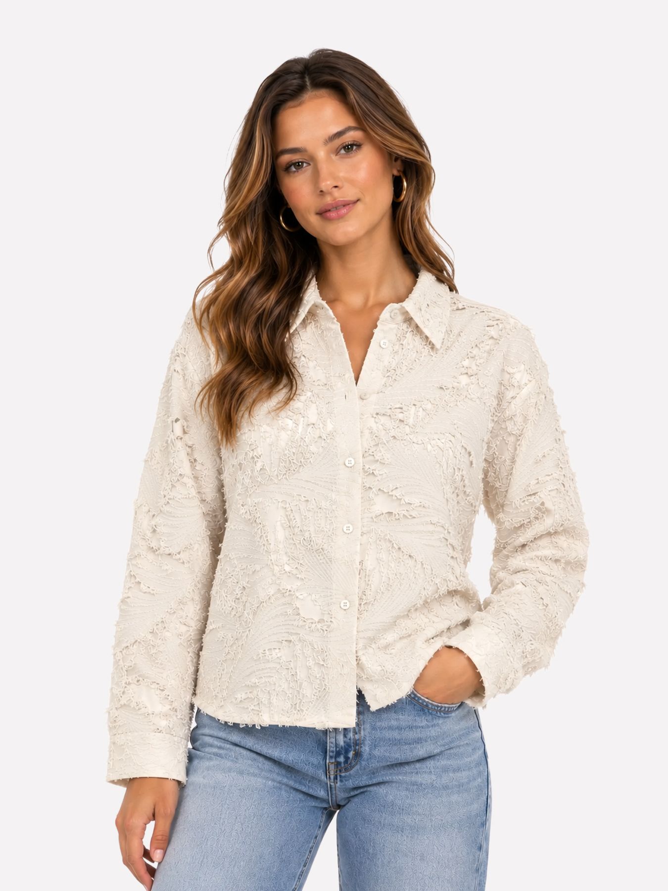 Only ONLMOVIDA L/S JAQUARD SHIRT WVN Egret 00121604-EKA26011400000202