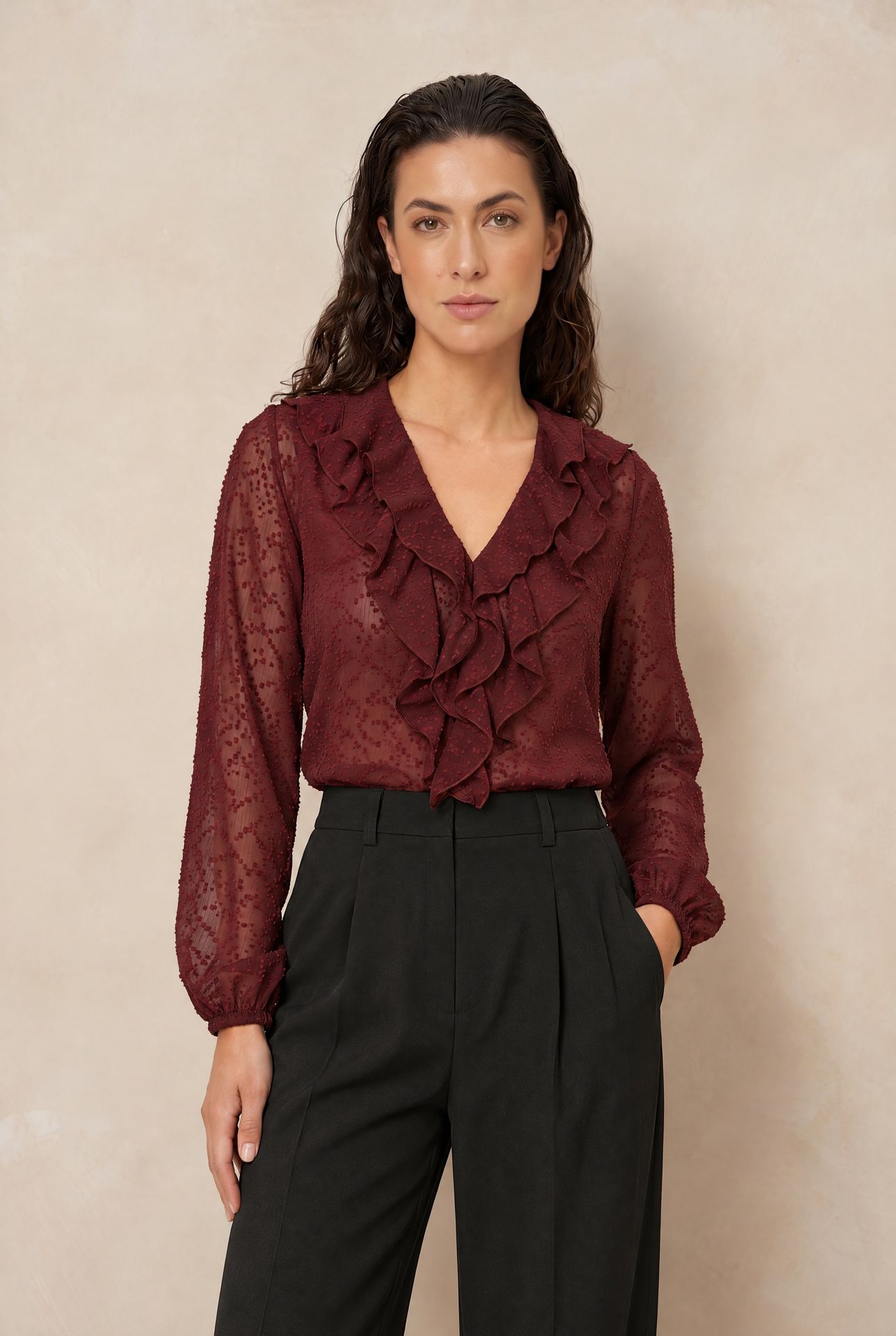 Lofty Manner Blouse Kio - Boho Ruffle 258 burgundy 2900172397039