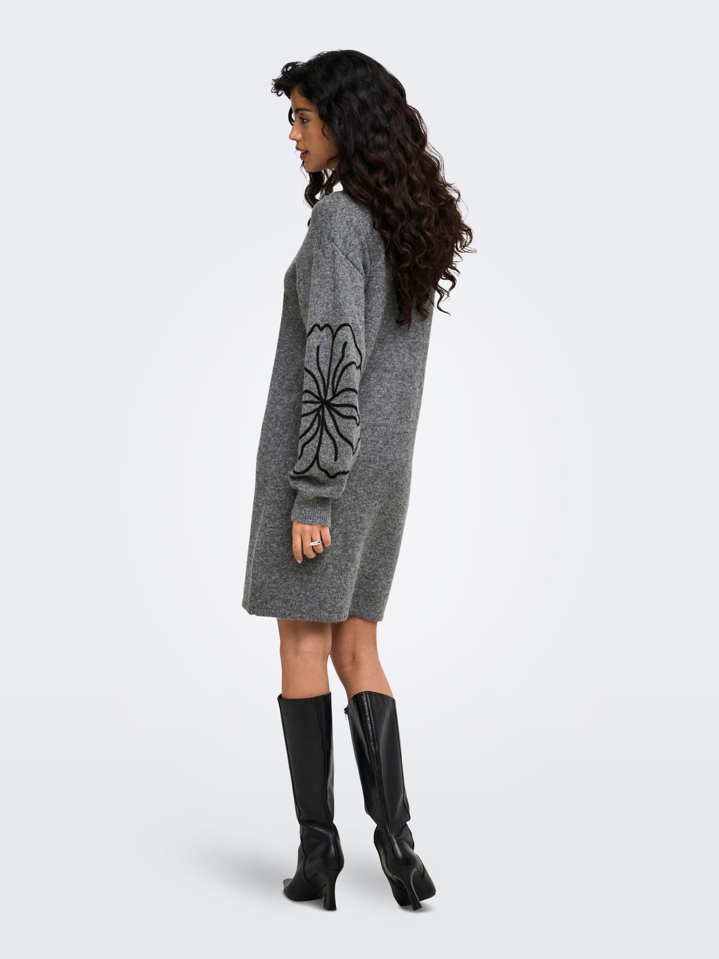 JDY JDYJELLA L/S FLOWER DRESS KNT Medium Grey Melange/CHECKS 2900172414040