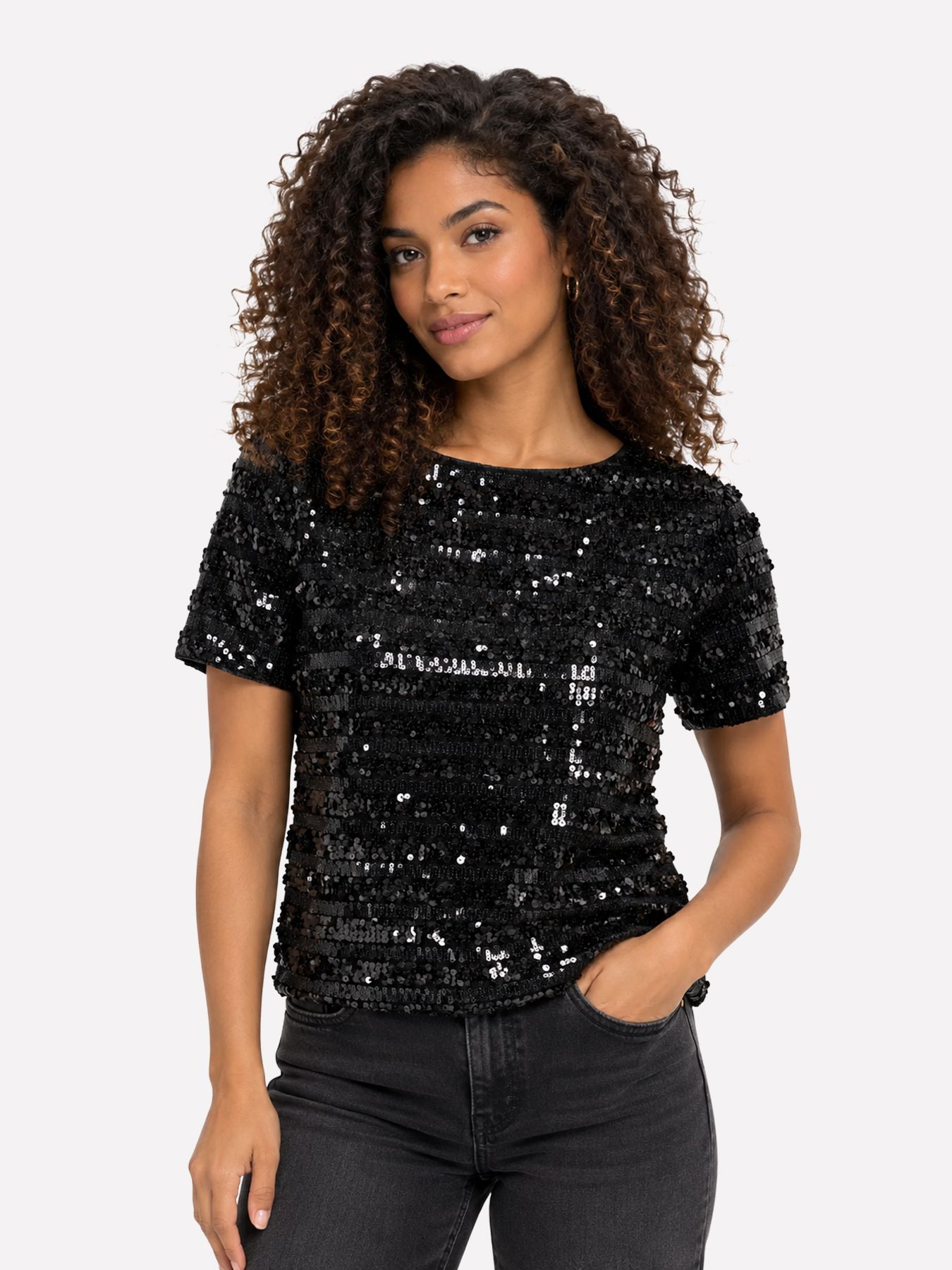 Only ONLSALIKA S/S SEQUINS TOP WVN Black/LEO AOP 00121662-EKA26011400000044