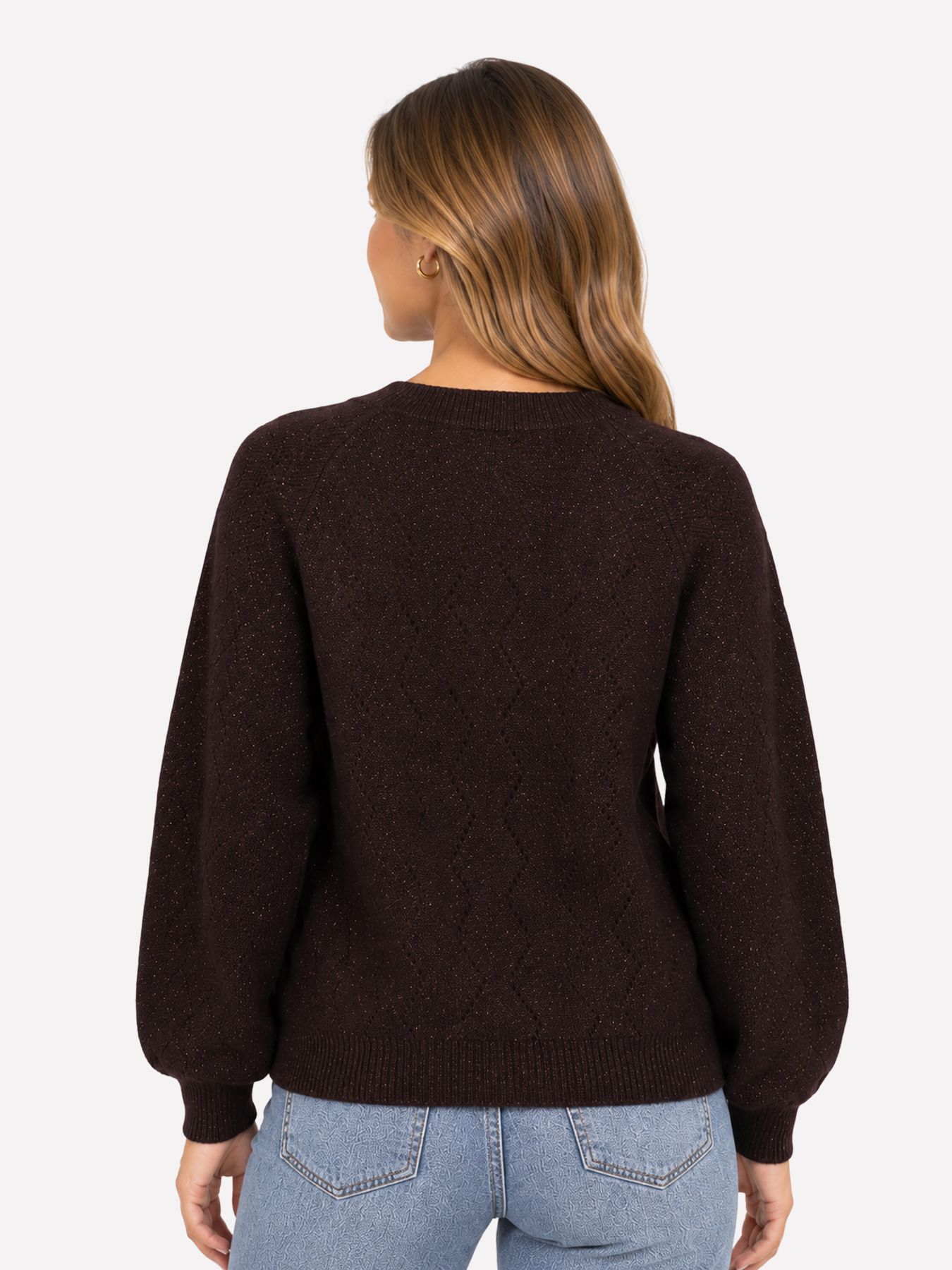 JDY JDYASPEN LIFE L/S V-NECK PULLOVER K Chocolate Plum/W. DTM LUREX 2900172425060