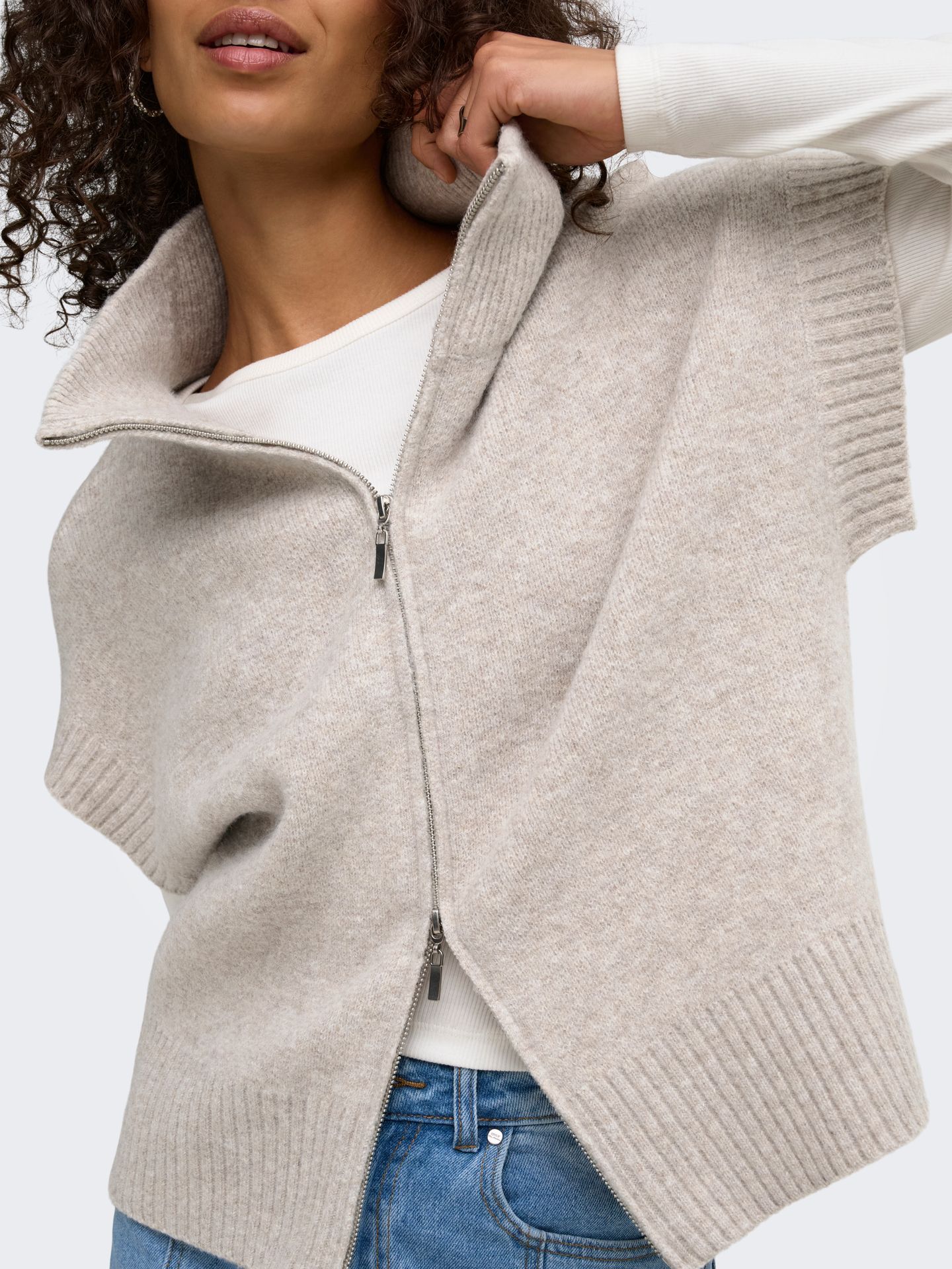 Only JDYLEA S/L HN 2WAY ZIP VEST KNT NOO Natural Melange 2900172442067