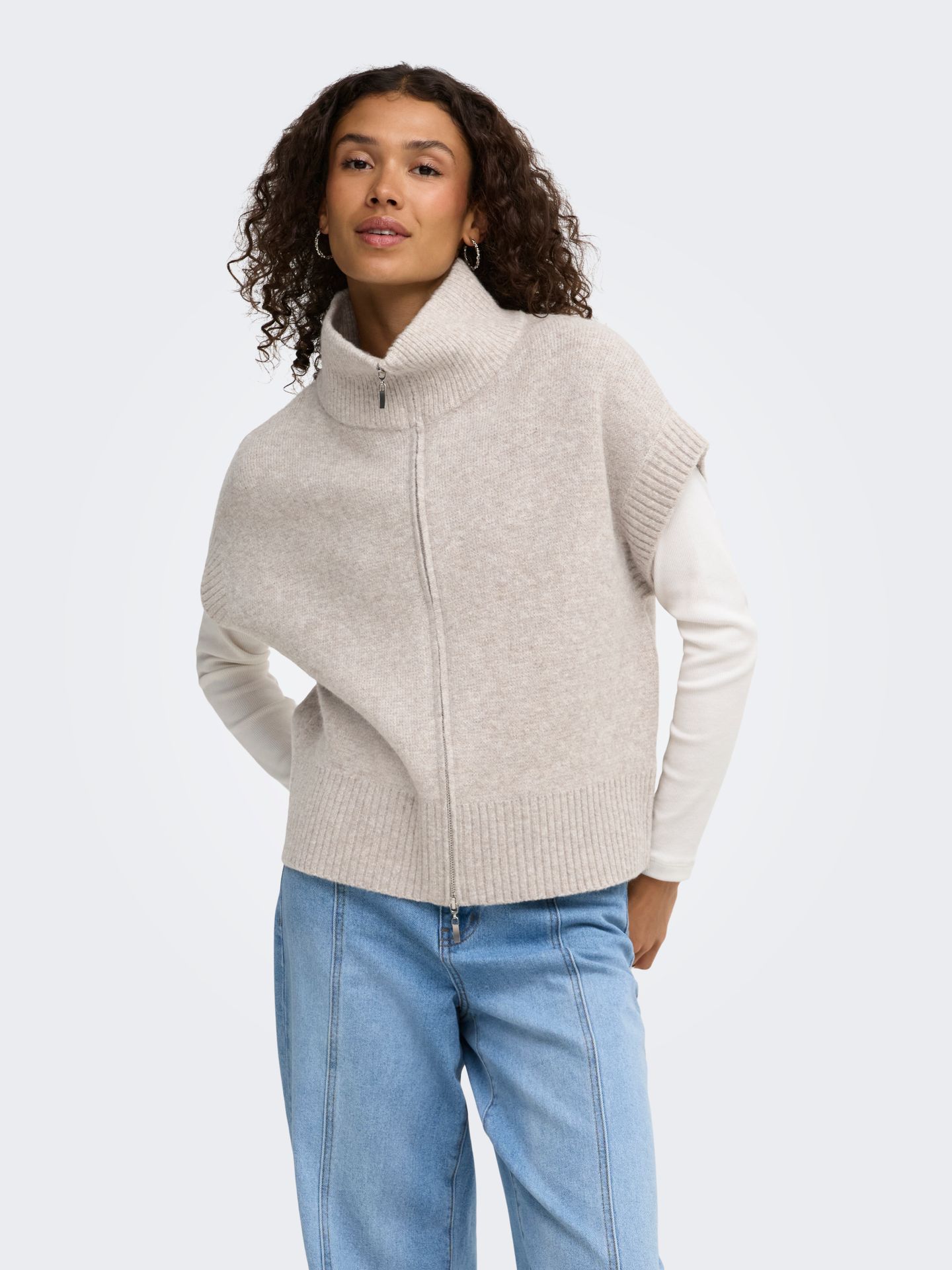 Only JDYLEA S/L HN 2WAY ZIP VEST KNT NOO Natural Melange 2900172442067