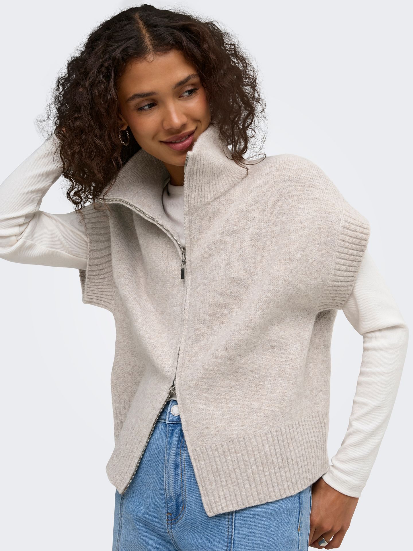 Only JDYLEA S/L HN 2WAY ZIP VEST KNT NOO Natural Melange 2900172442067