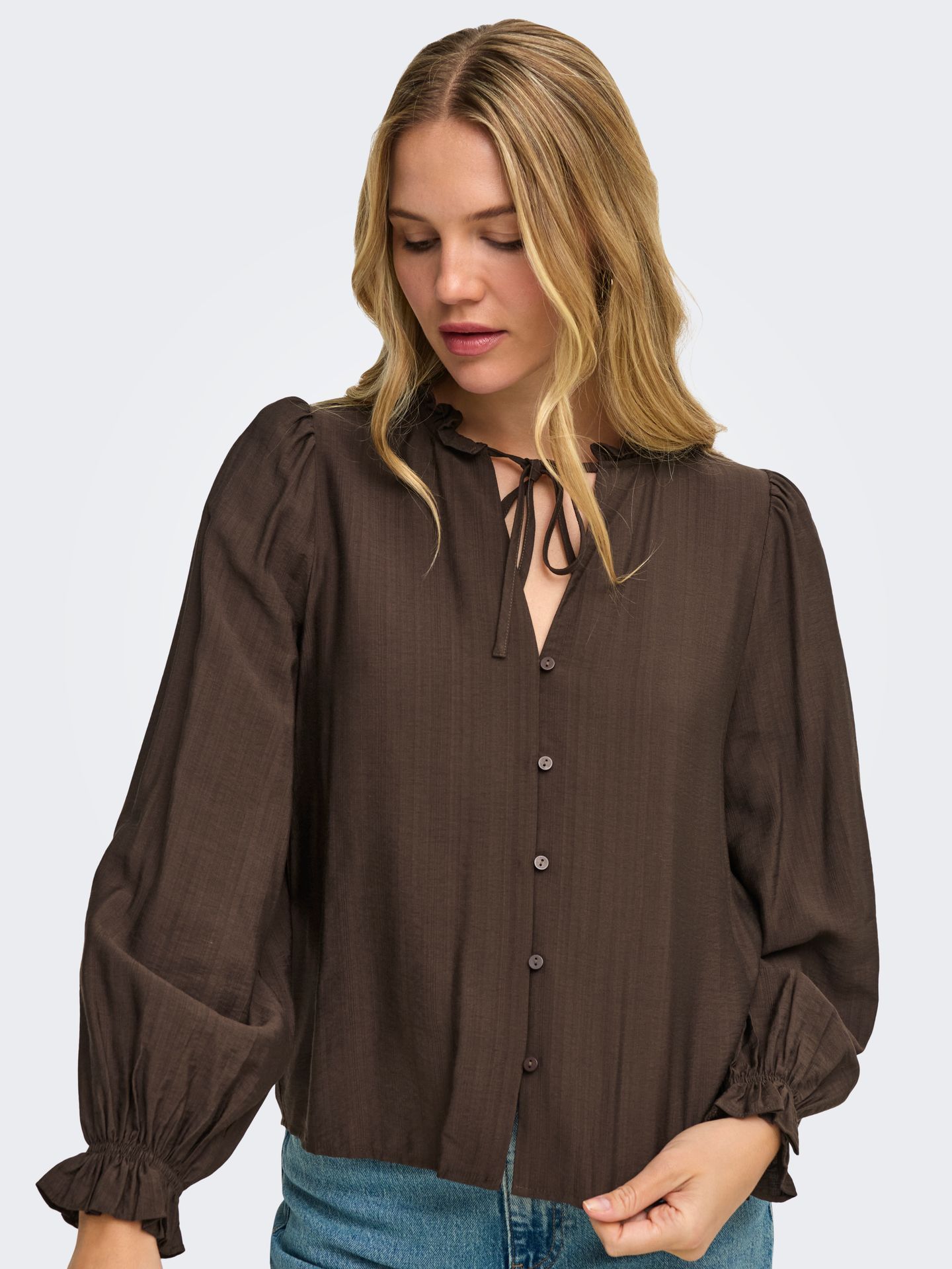 Only JDYVENUS L/S V-NECK STRING SHIRT WV Coffee Bean 2900172450048